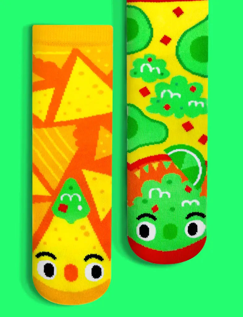 Chips & Guac Mismatched Non-Slip Kids Socks: KIDS LARGE