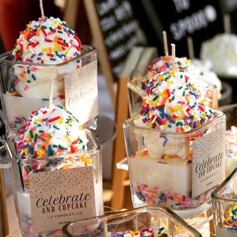 Vanilla Cupcake Rainbow Sprinkles Birthday Party Soy Candle