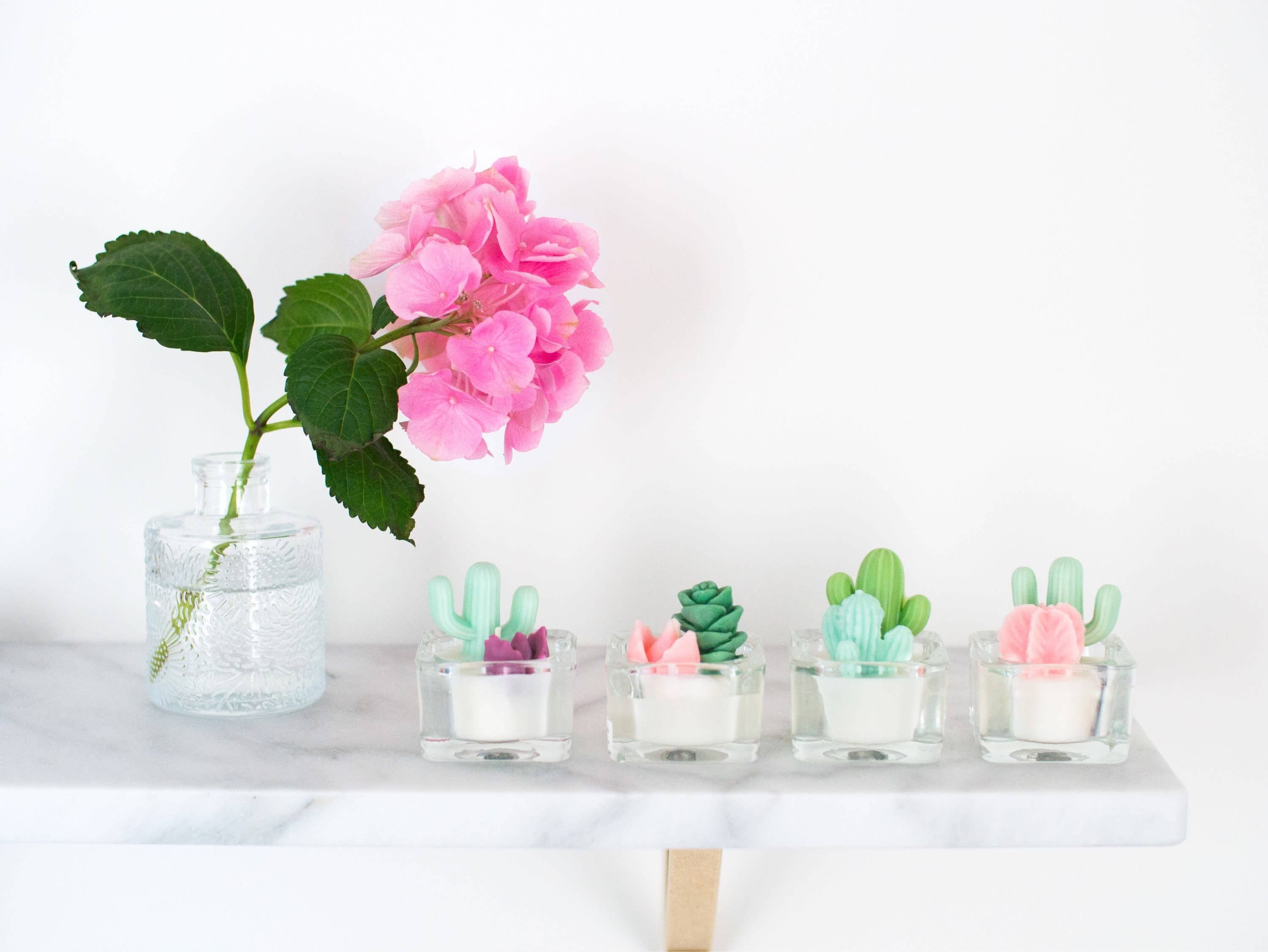 Cactus & Succulent Tealight Candles | Soy Wax Blend: Green & Green Cacti