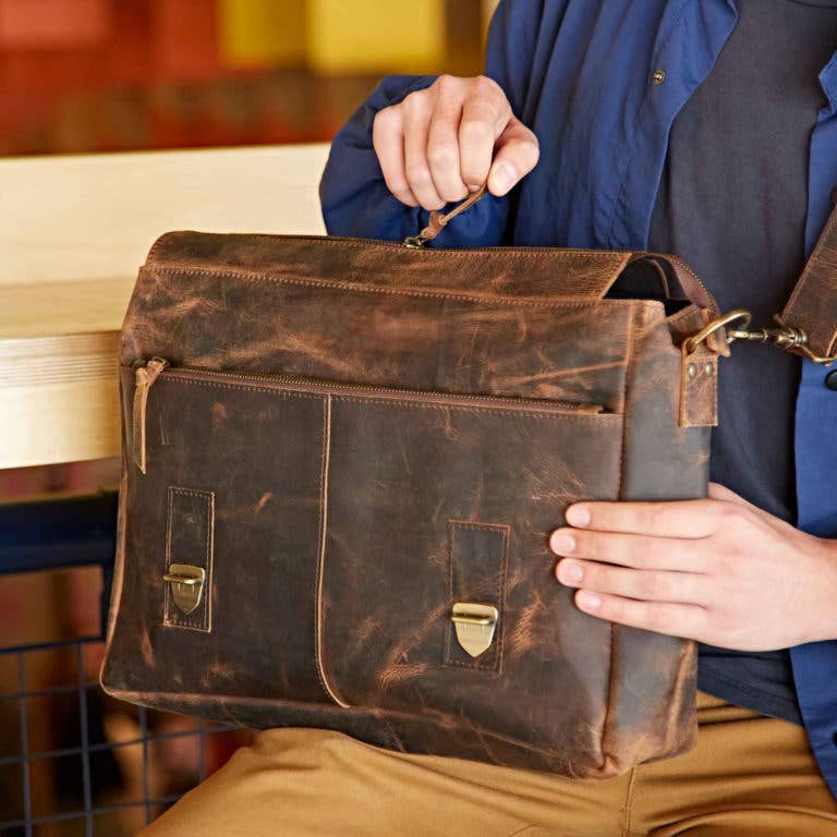 Handmade Buffalo Leather Large Laptop Bag