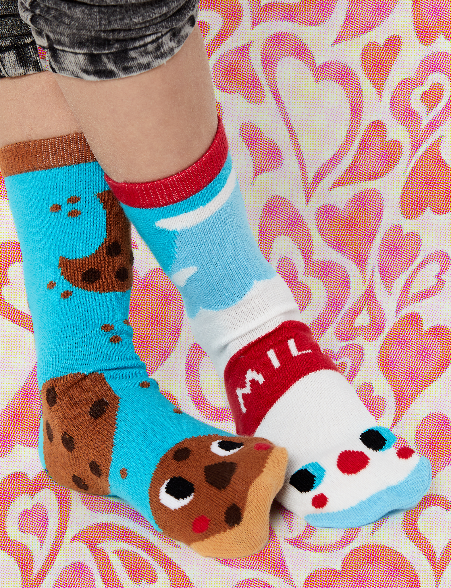 Milk & Cookies Non-Slip Mismatched Socks for Kids: KIDS SMALL