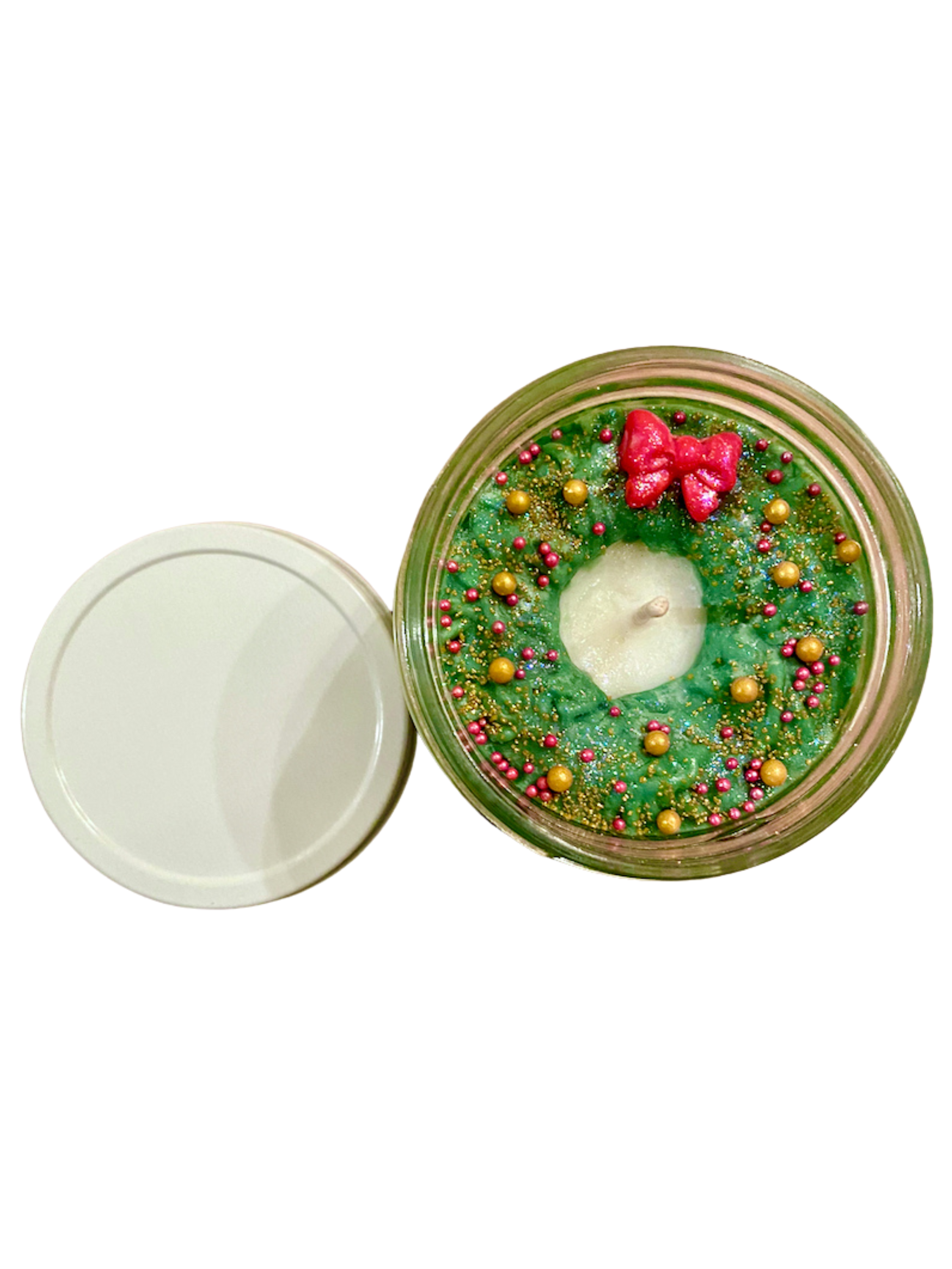 Holiday Wreath, Christmas Pine Scented Glitter Soy Candle