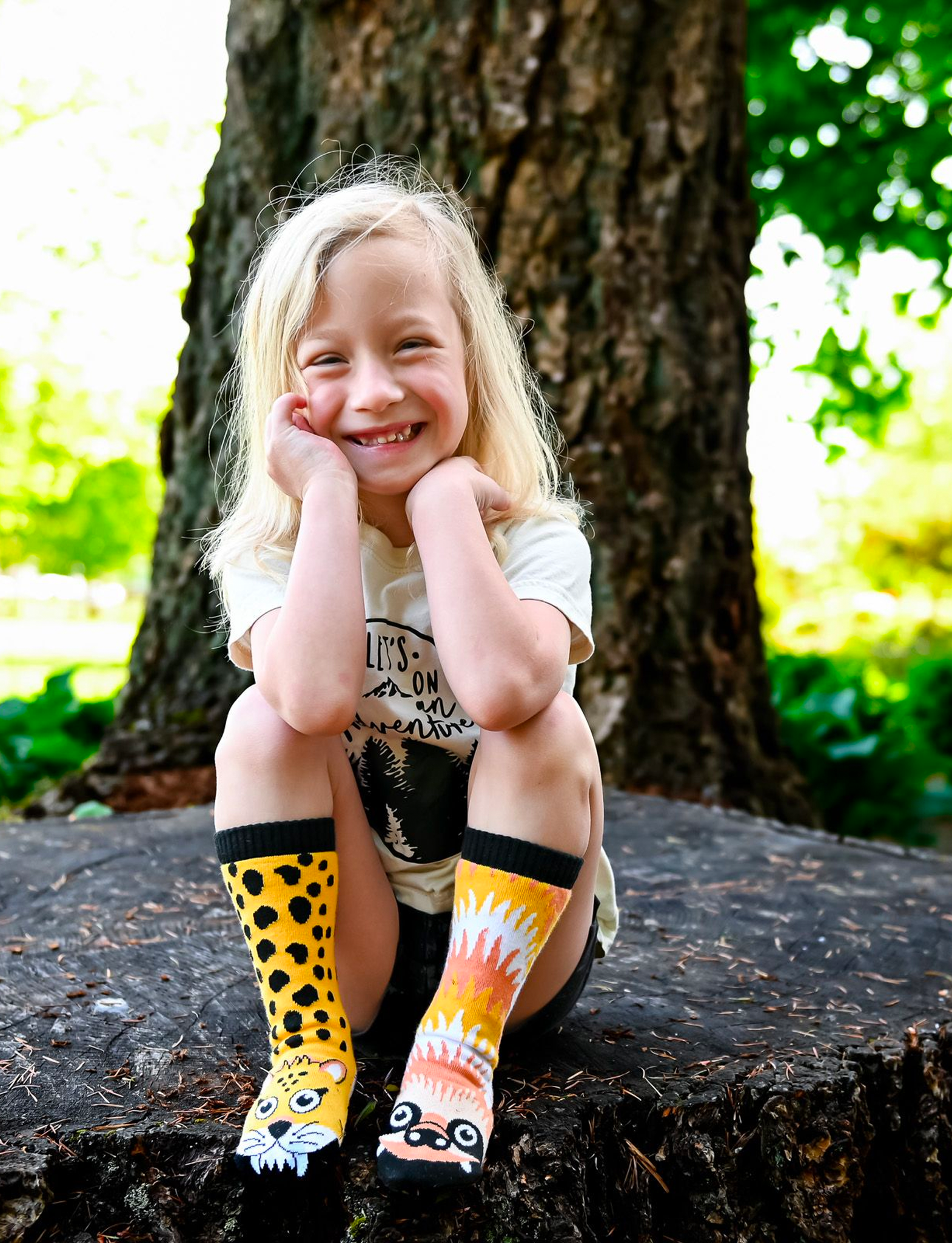 Sloth & Cheetah Mismatched Animals Non-Slip Kids Socks: KIDS LARGE