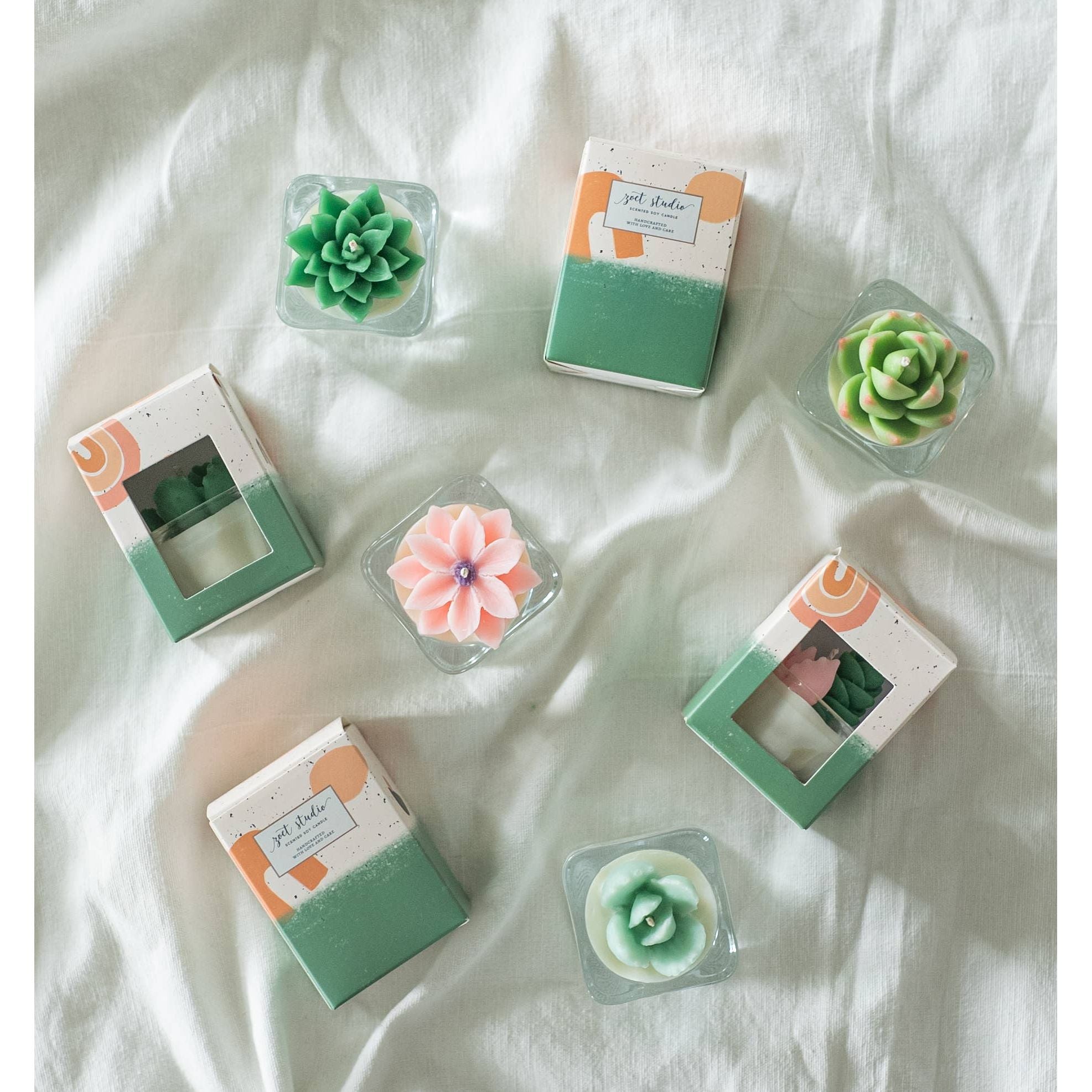 Succulent Tealight Candles | Soy Blend: Hens and Chick Succulent / Mint