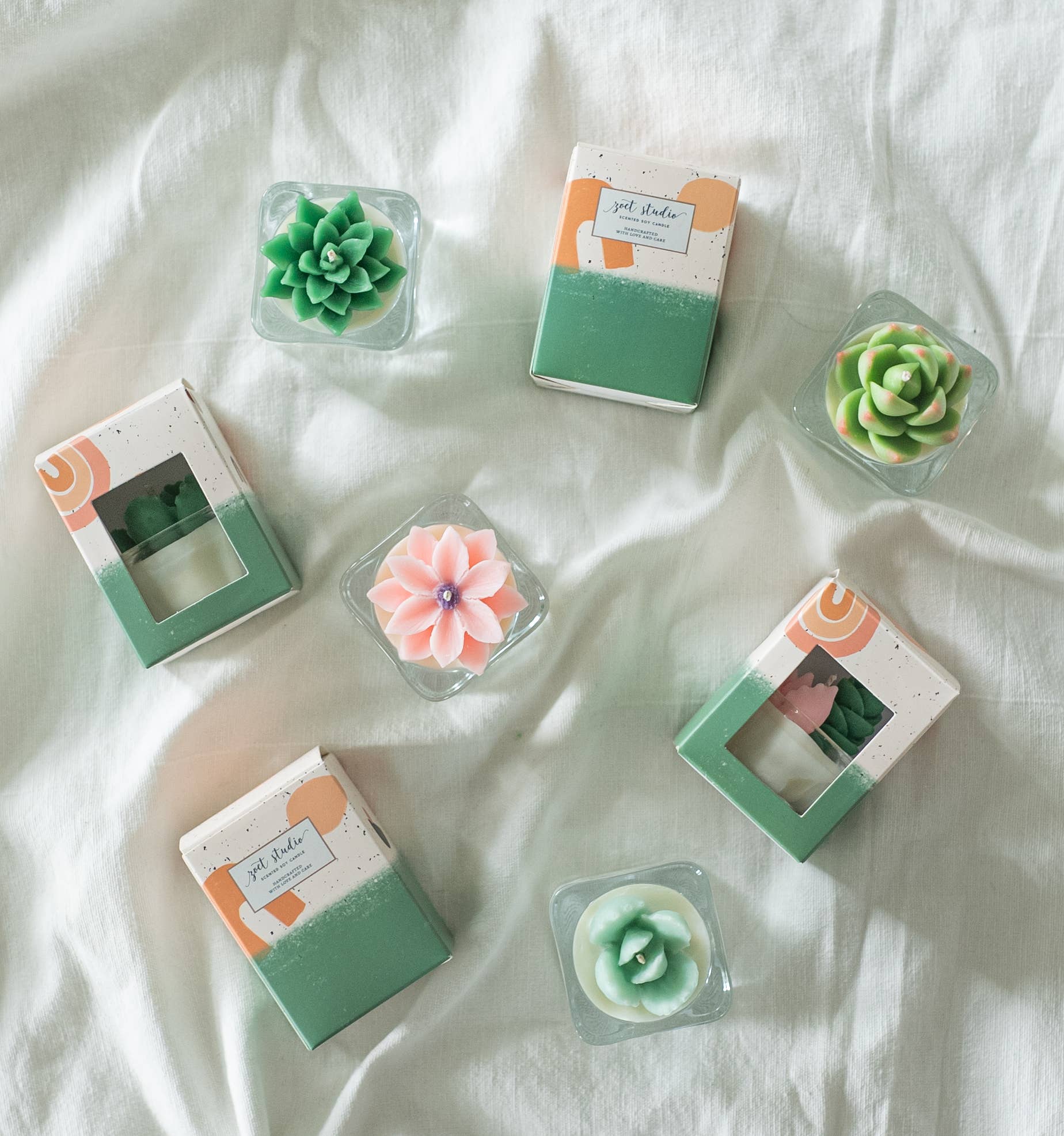 Succulent Tealight Candles | Soy Blend: Hens and Chick Succulent / Pink