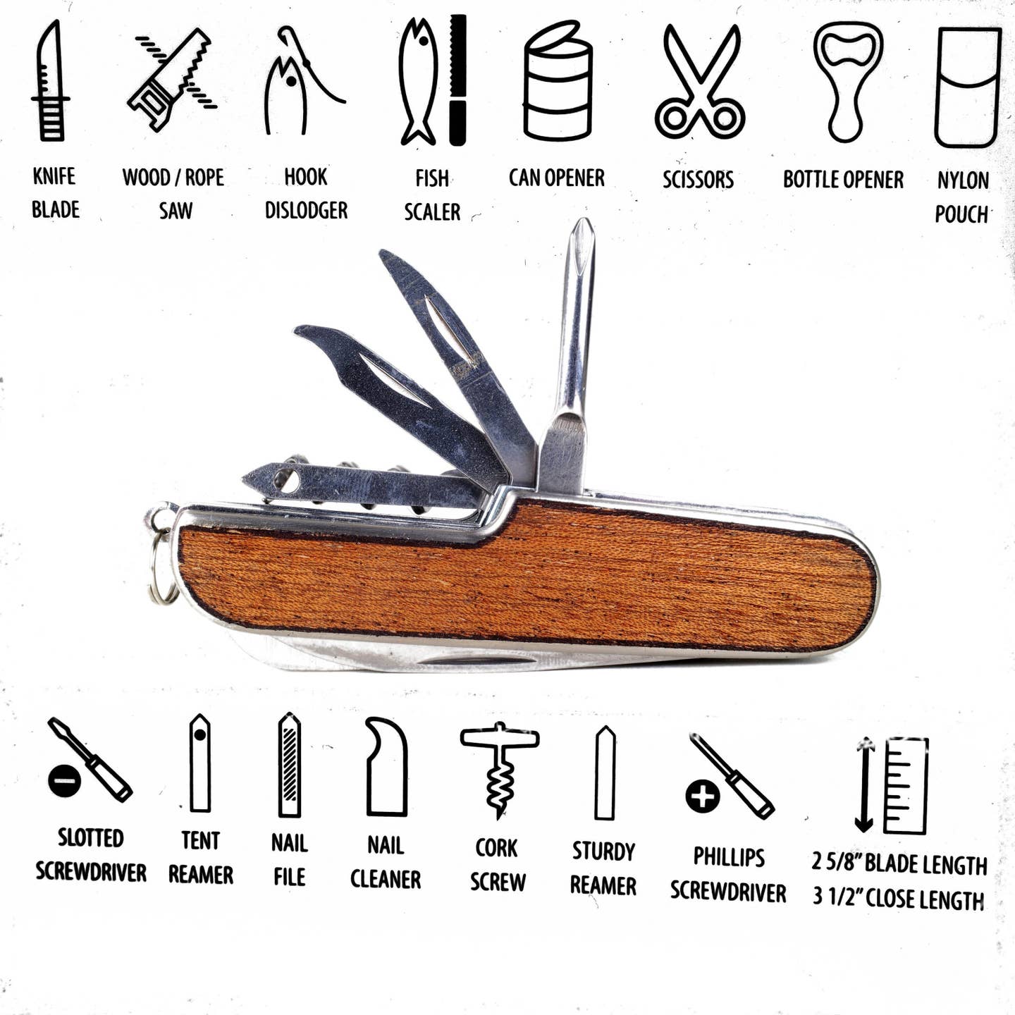 Wood Embossed Multitool Pocket Knife