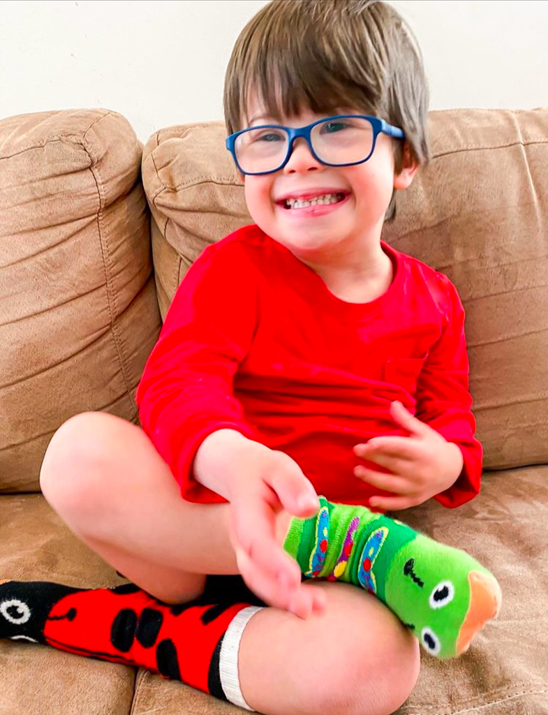 Ladybug & Caterpillar Fun Mismatched Non-Slip Kids Socks: KIDS LARGE