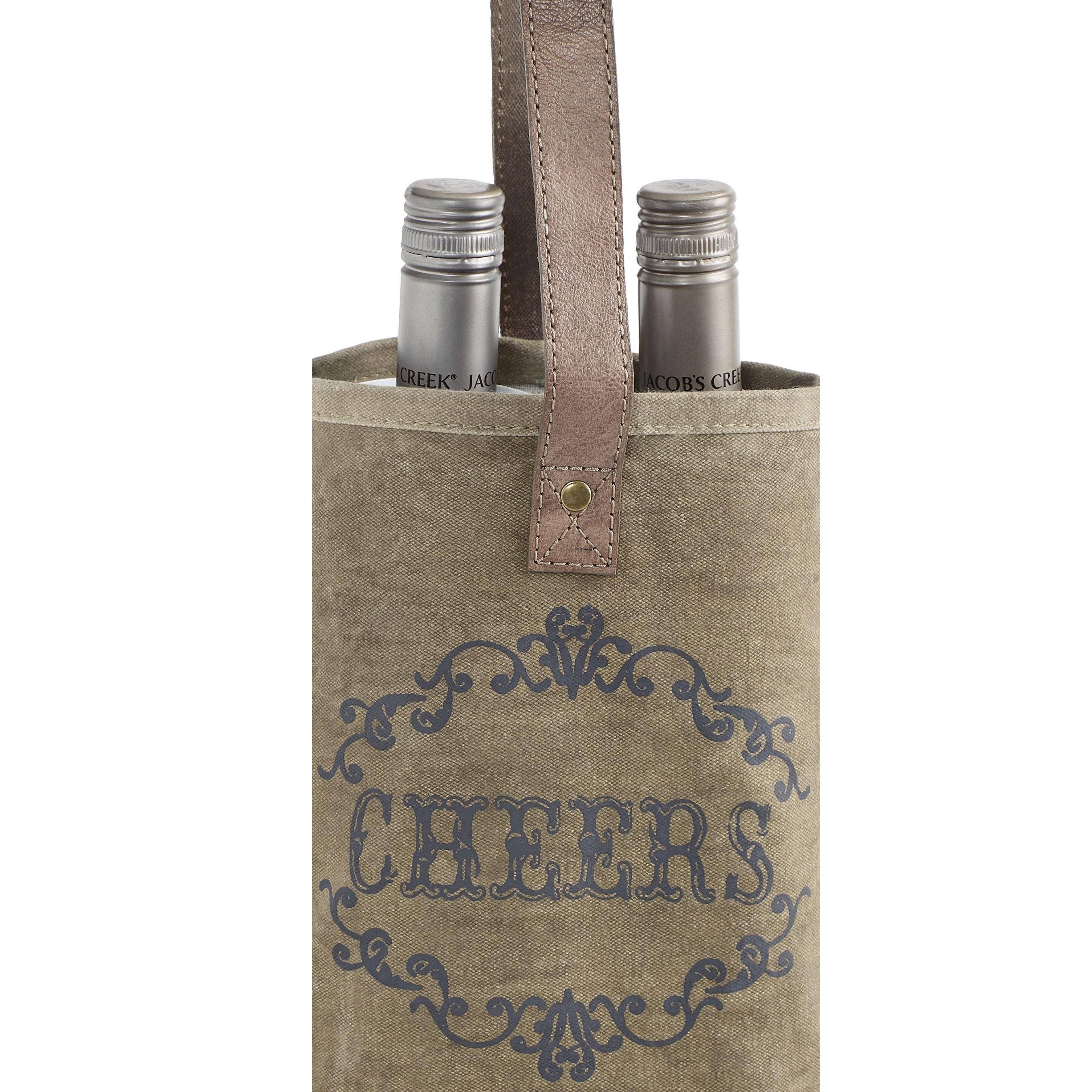 Cheers Up-Cycled Canvas Double Wine Bag