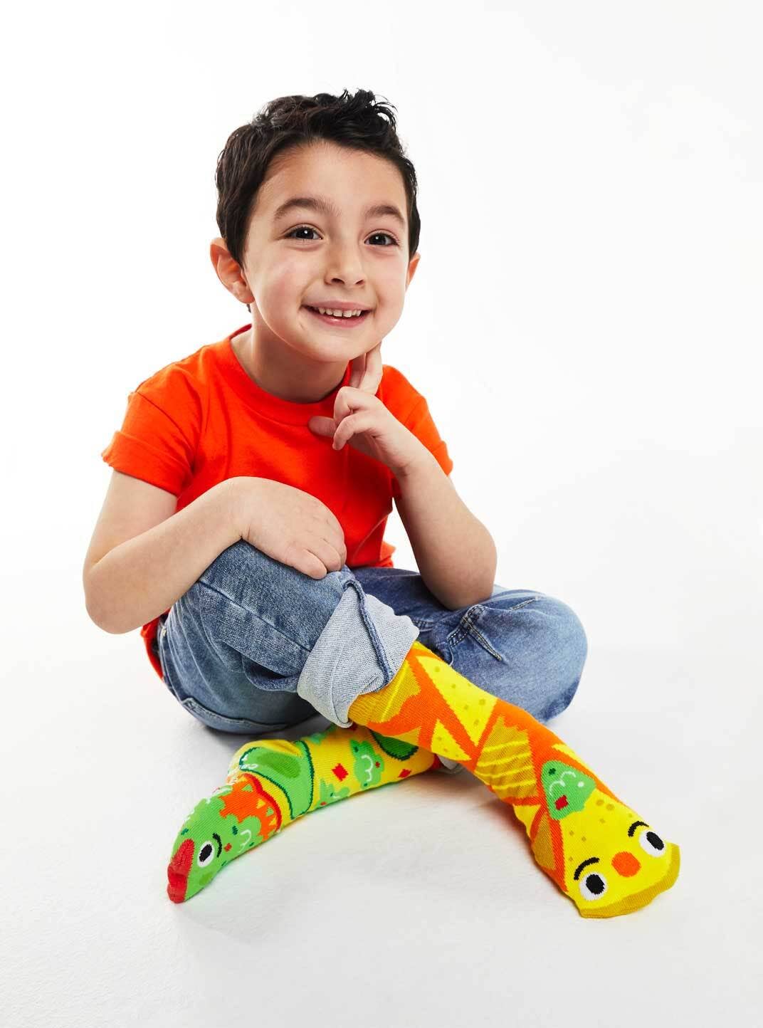 Chips & Guac Mismatched Non-Slip Kids Socks: KIDS LARGE