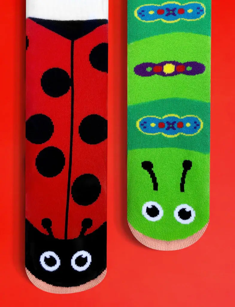 Ladybug & Caterpillar Fun Mismatched Non-Slip Kids Socks: KIDS LARGE