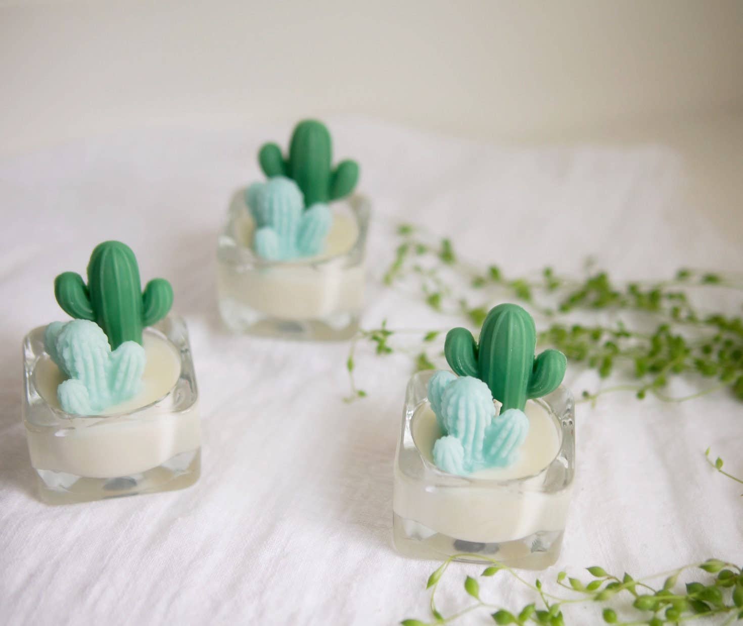 Cactus & Succulent Tealight Candles | Soy Wax Blend: Green & Green Cacti