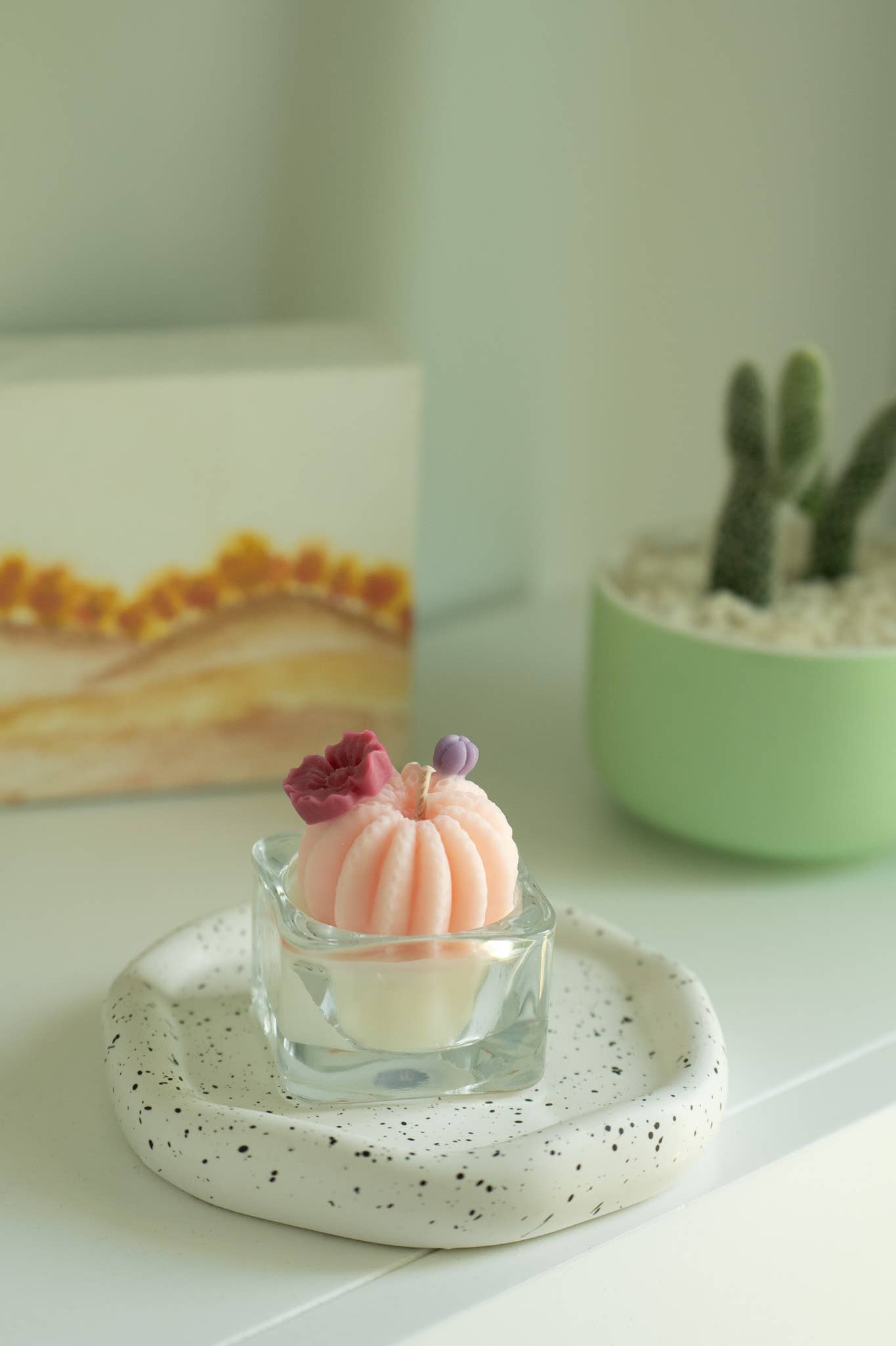 Barrel Cactus Tealight Candles: Mint w/ orange