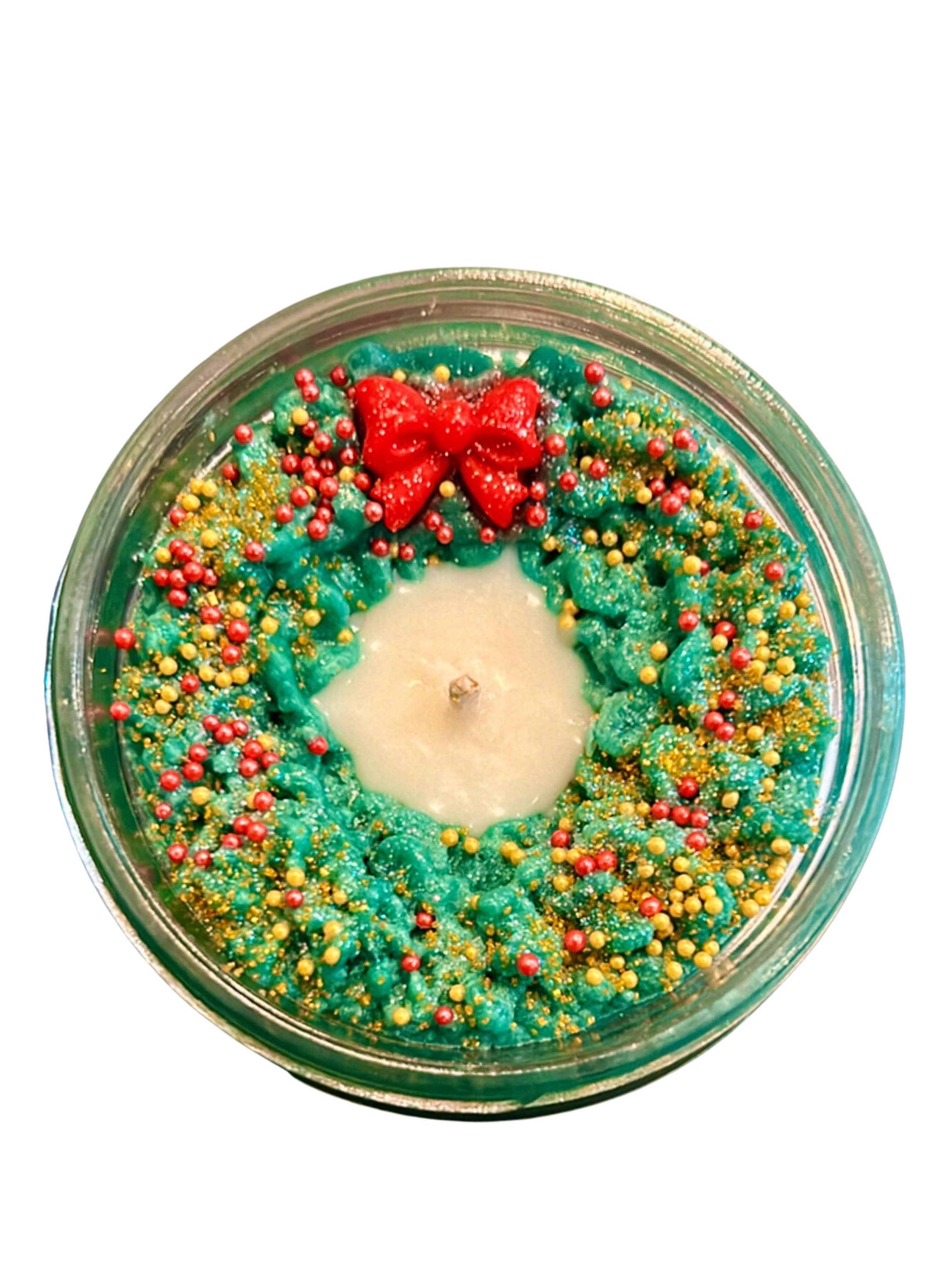 Holiday Wreath, Christmas Pine Scented Glitter Soy Candle