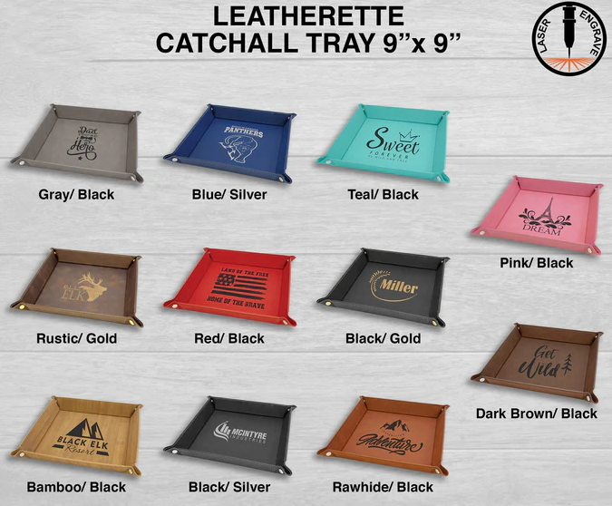 Leatherette Catchall tray, Valet Tray 9" x 9"