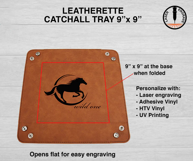 Leatherette Catchall tray, Valet Tray 9" x 9"
