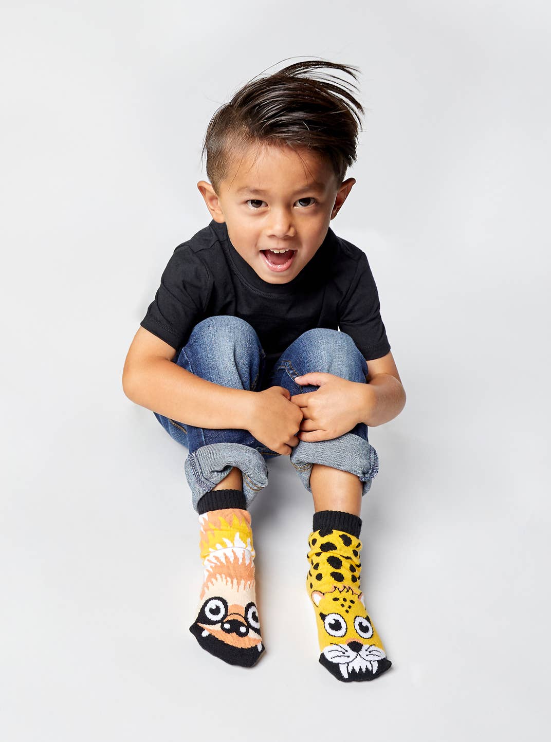 Sloth & Cheetah Mismatched Animals Non-Slip Kids Socks: KIDS LARGE