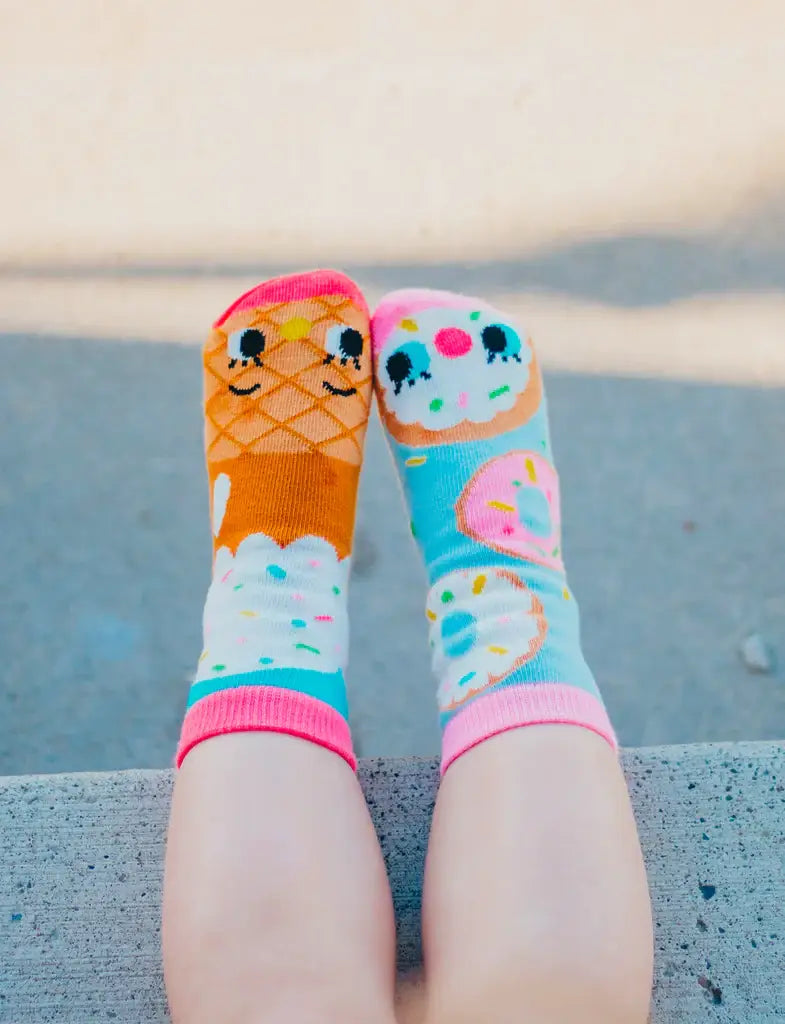 Donut & Ice Cream Mismatched Non-Slip Kids Socks: KIDS LARGE