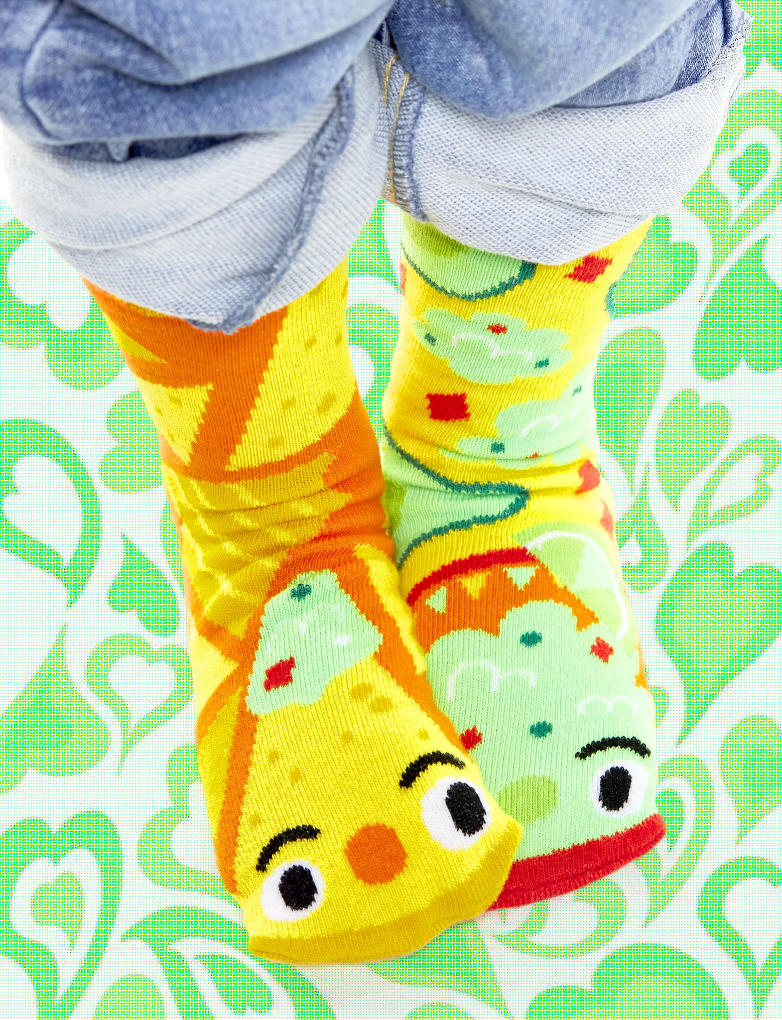 Chips & Guac Mismatched Non-Slip Kids Socks: KIDS LARGE