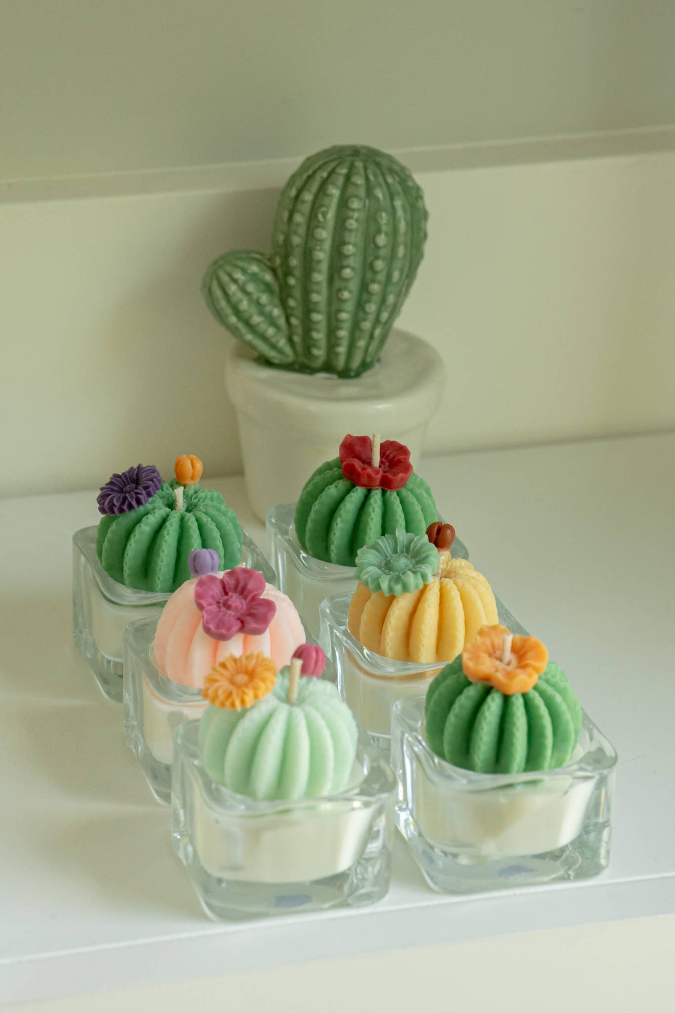 Barrel Cactus Tealight Candles: Green w/ purple