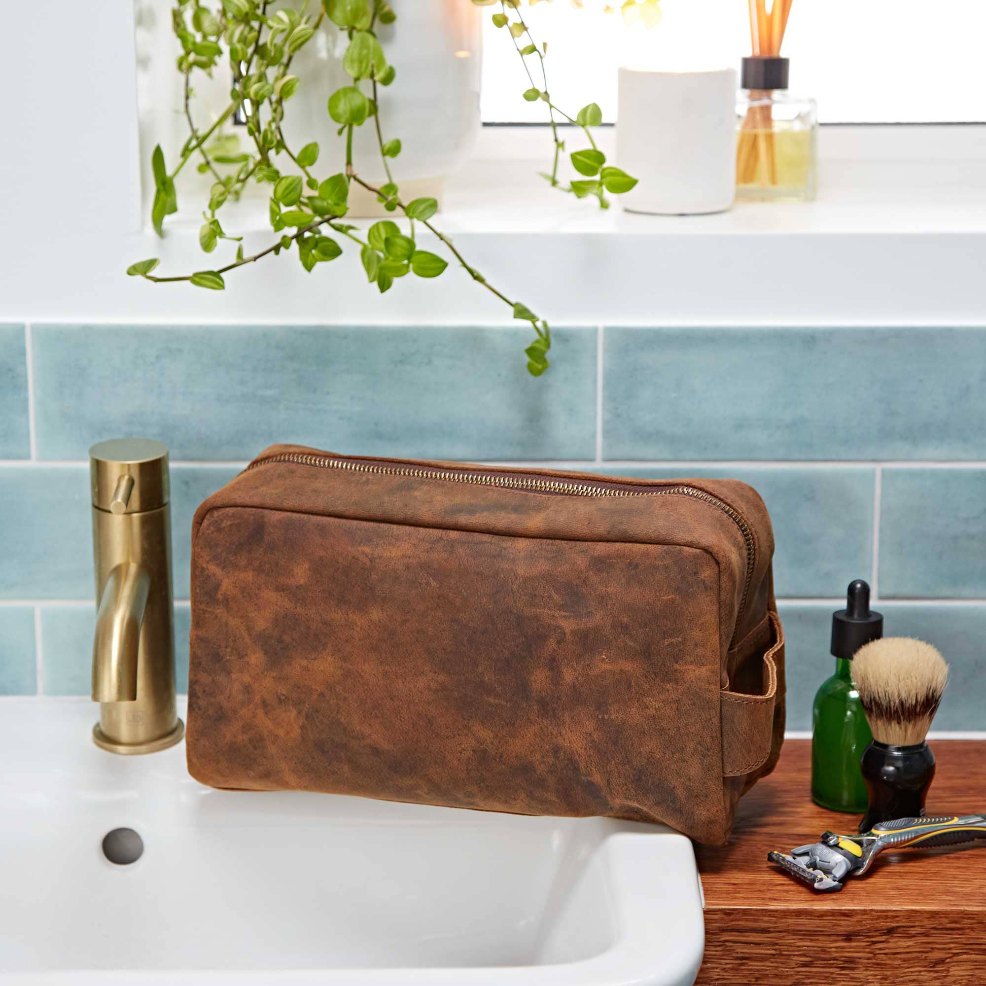 Buffalo Leather Large Wash Bag - Handmade