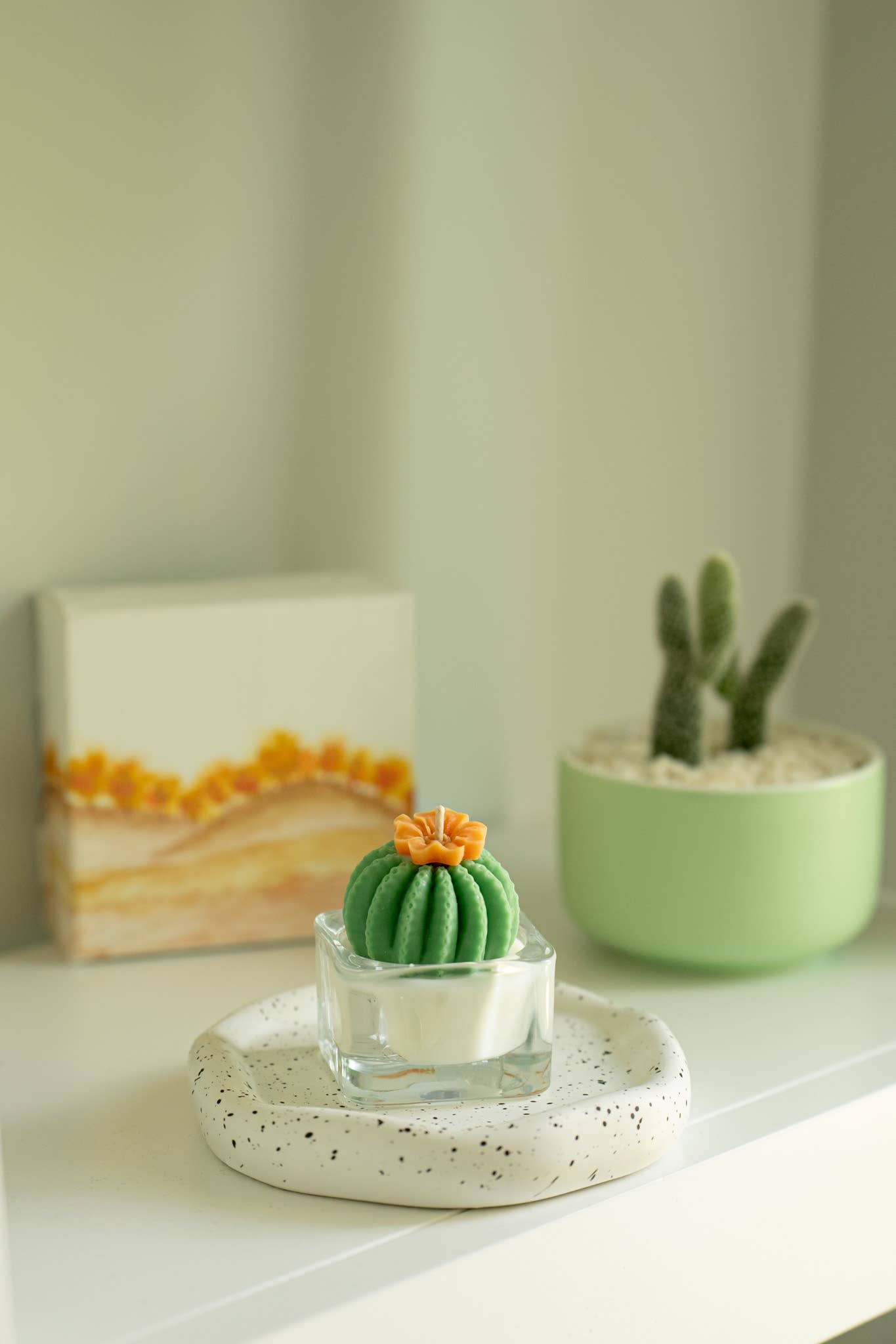 Barrel Cactus Tealight Candles: Green w/ purple