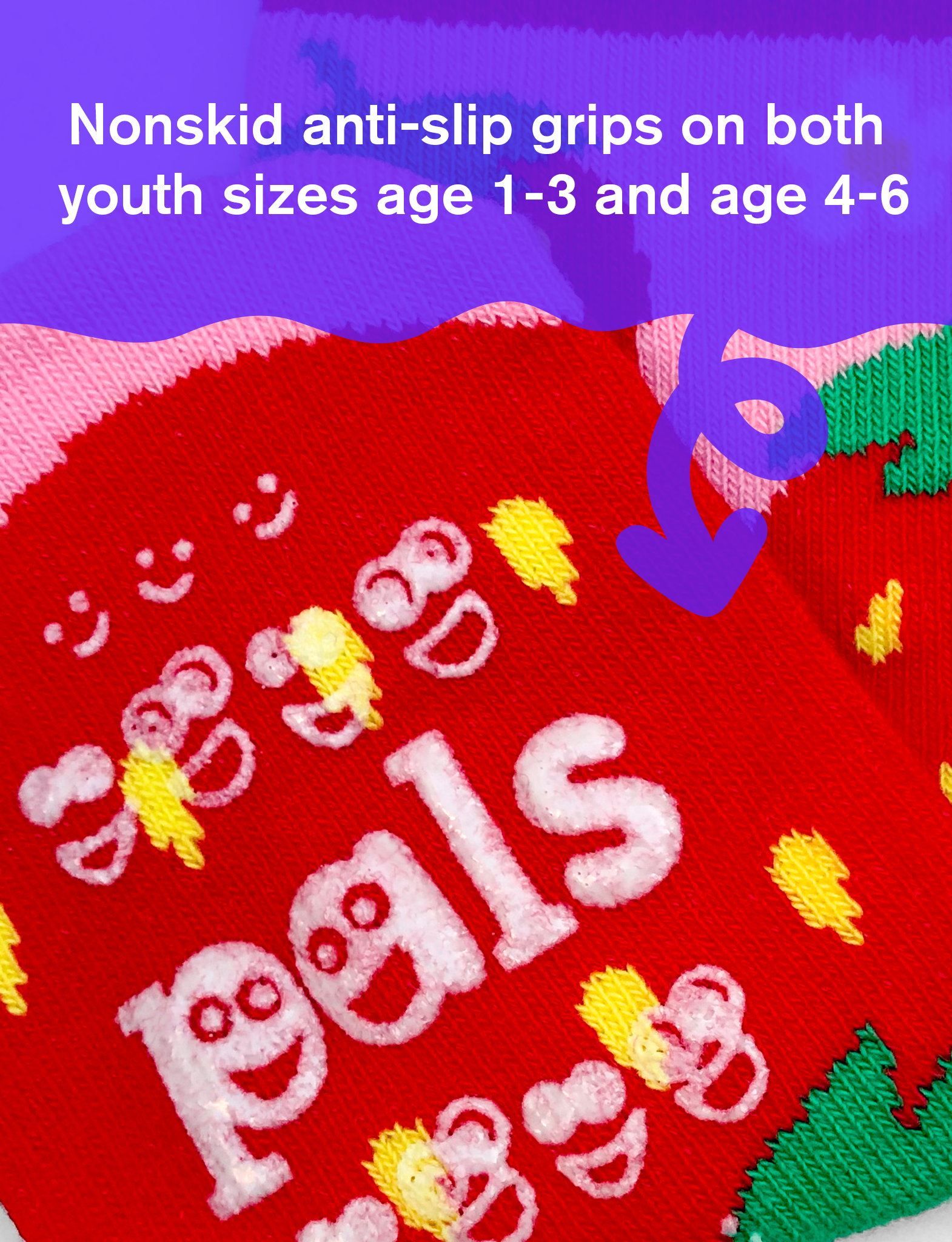 Strawberry & Banana Mismatched Non-Slip Socks for Kids: KIDS SMALL