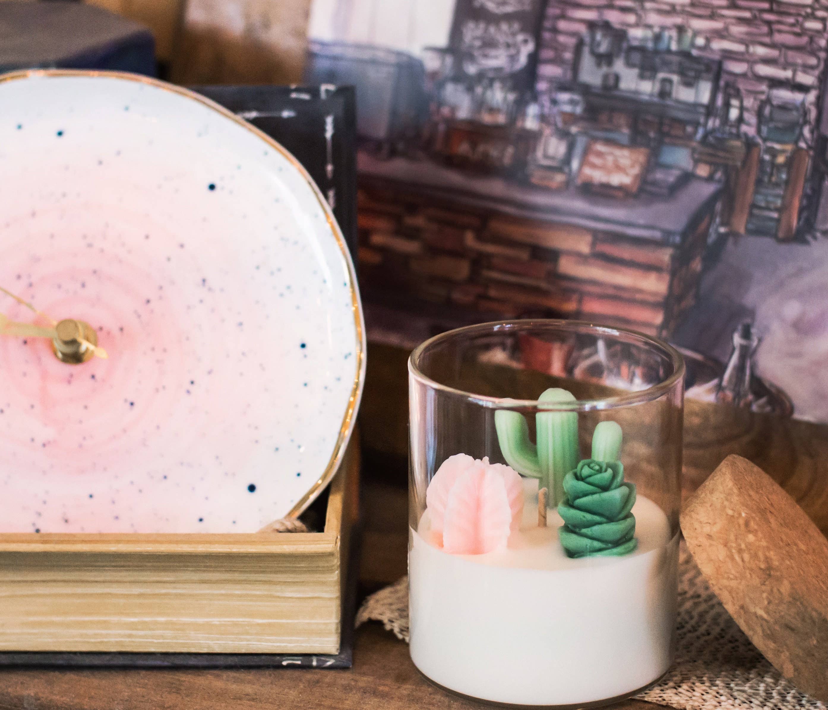 Cactus and Succulent Candle | Soy Blend: Beach Vibe / Pink mint & green