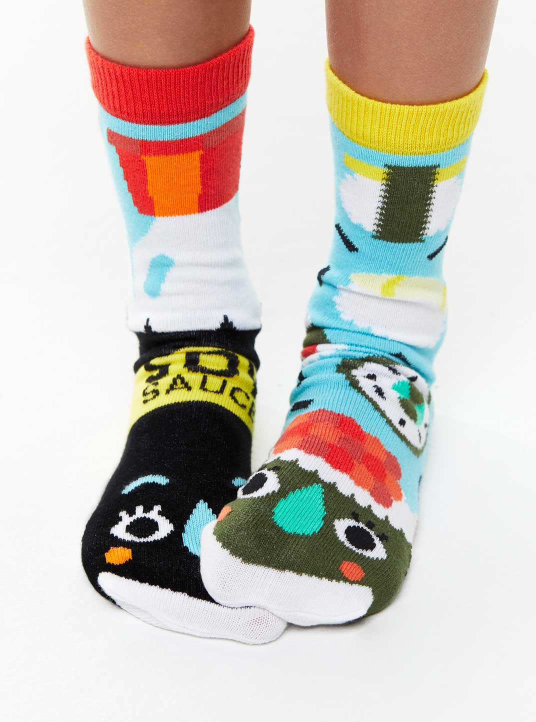 Sushi & Soy Sauce Mismatched Food Grippy Kids Socks: KIDS LARGE