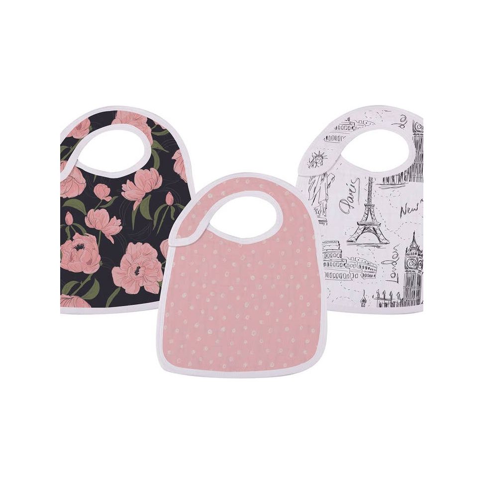 Muslin Snap Bibs - London, Paris, New York