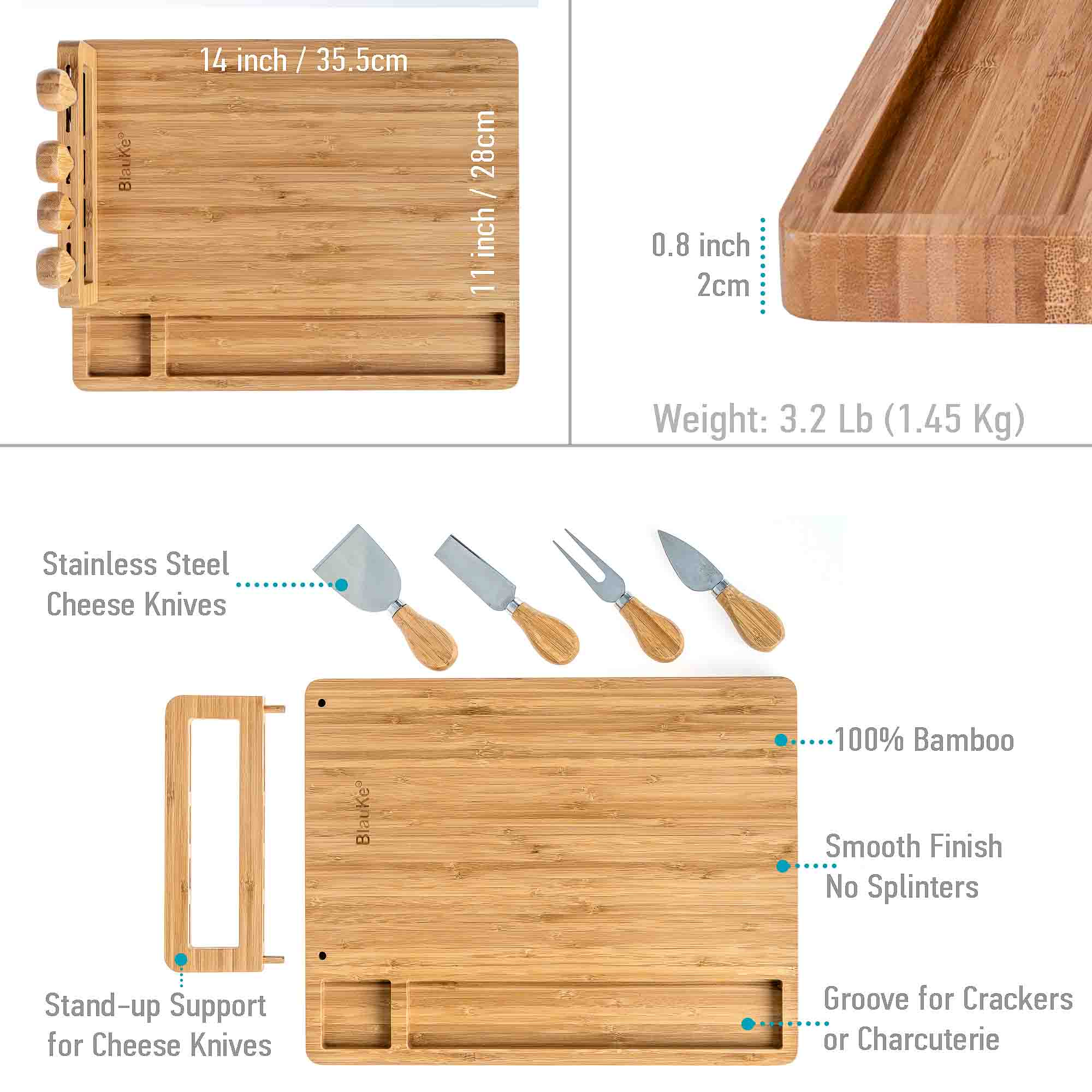 Charcuterie Board with 4 Cheese Knives