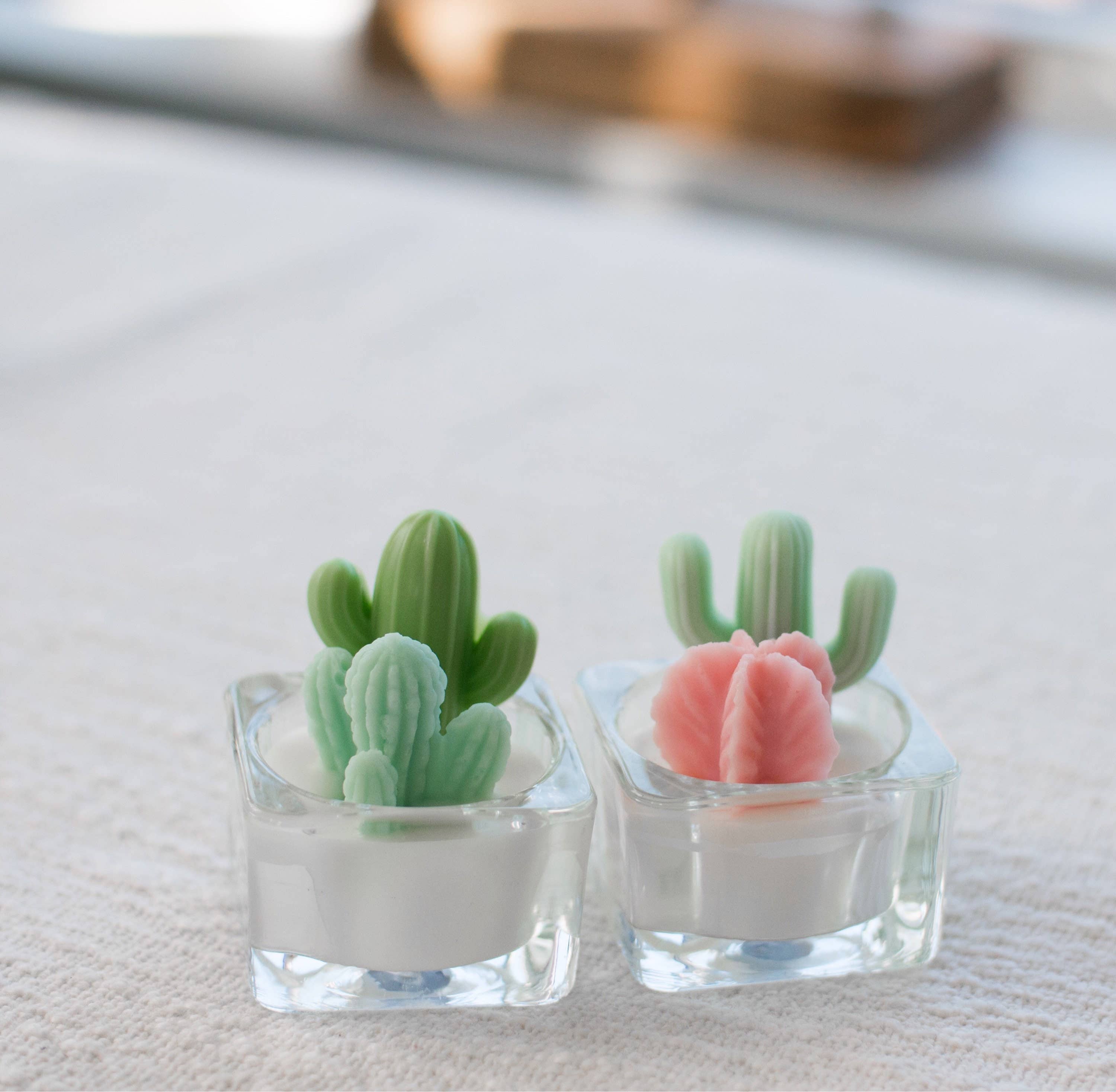Cactus & Succulent Tealight Candles | Soy Wax Blend: Green & Green Cacti