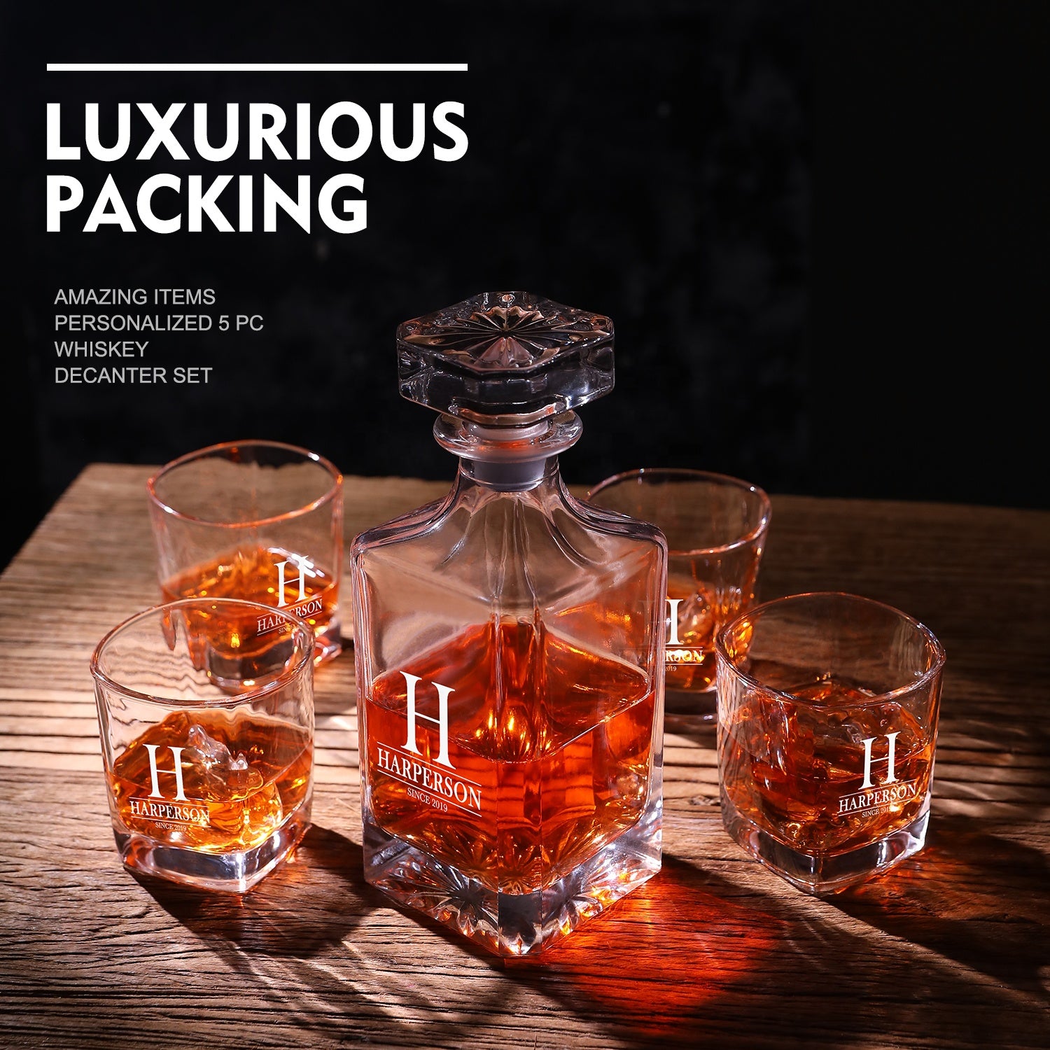 Whiskey Decanter 5 piece set with your personalized name