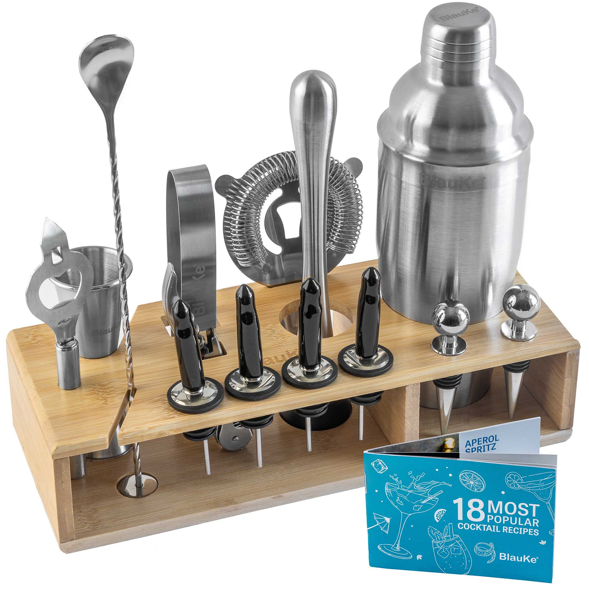 Cocktail Shaker Set with Stand | 17-Piece Mixology Bartender Kit Bar Set