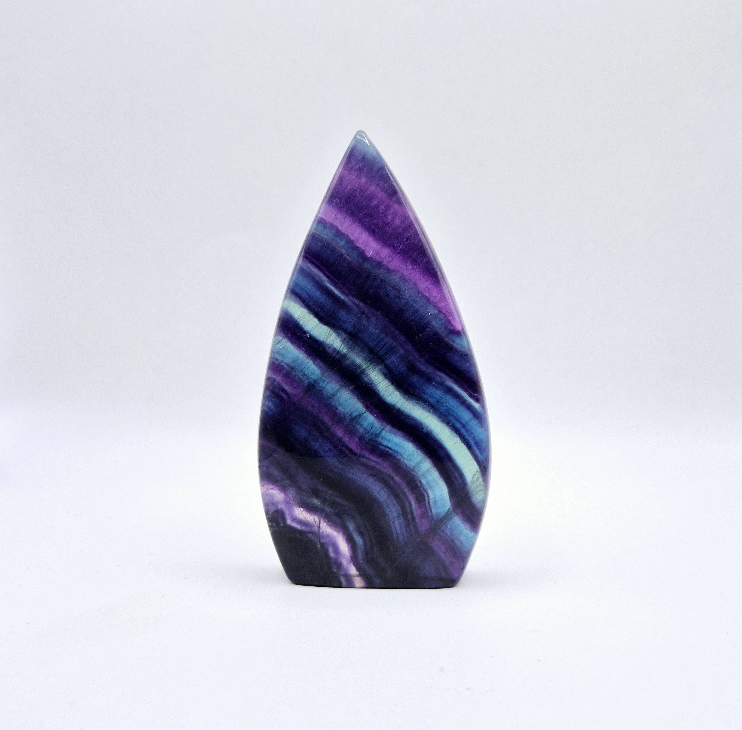 Colorful Rainbow Candy Fluorite - Teardrop Shaped Standing Gemstone Crystal Flame: N. Candy Fluorite Flame 213 grams