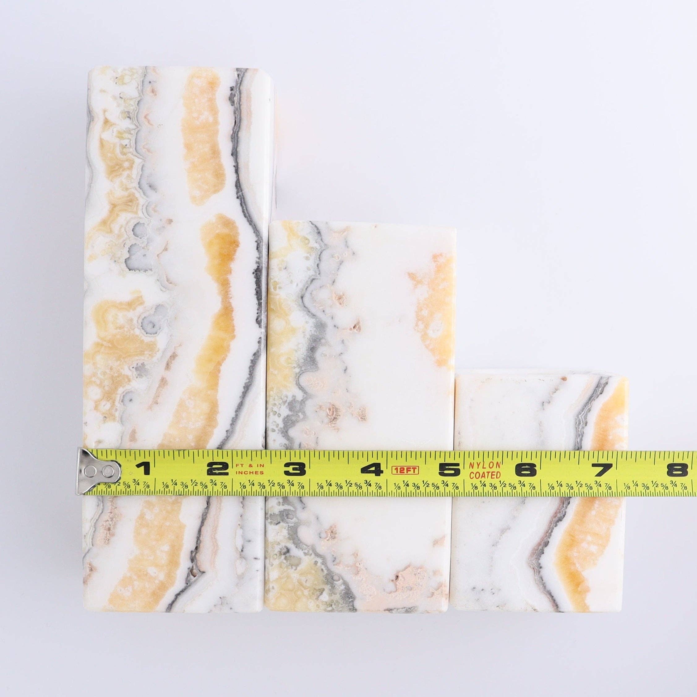 One Candle Holder Mexican Onyx/Calcite Zebra Yellow & White Set of 3