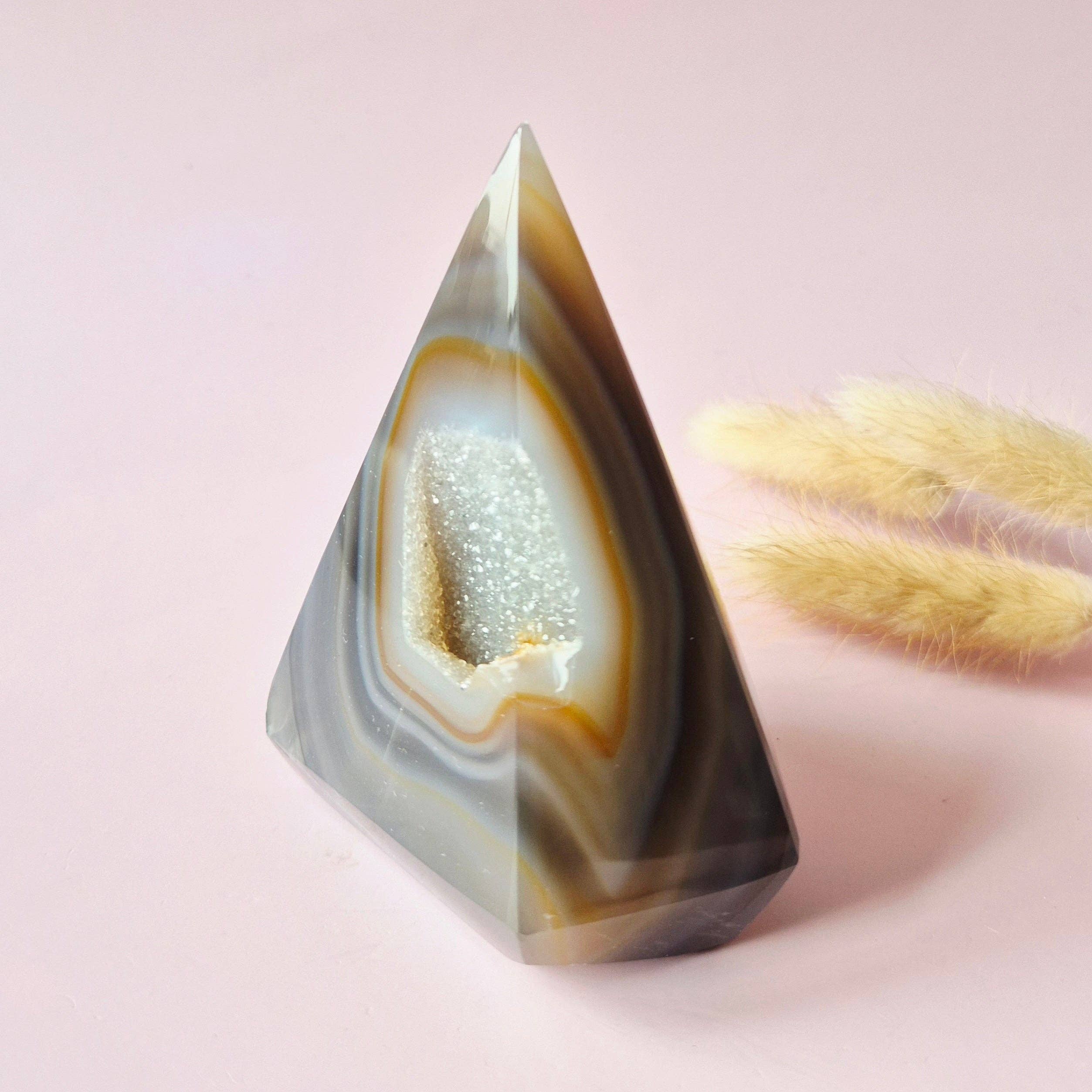 Druzy Grey Agate Diamond Standing Gemstone Crystal - 331g