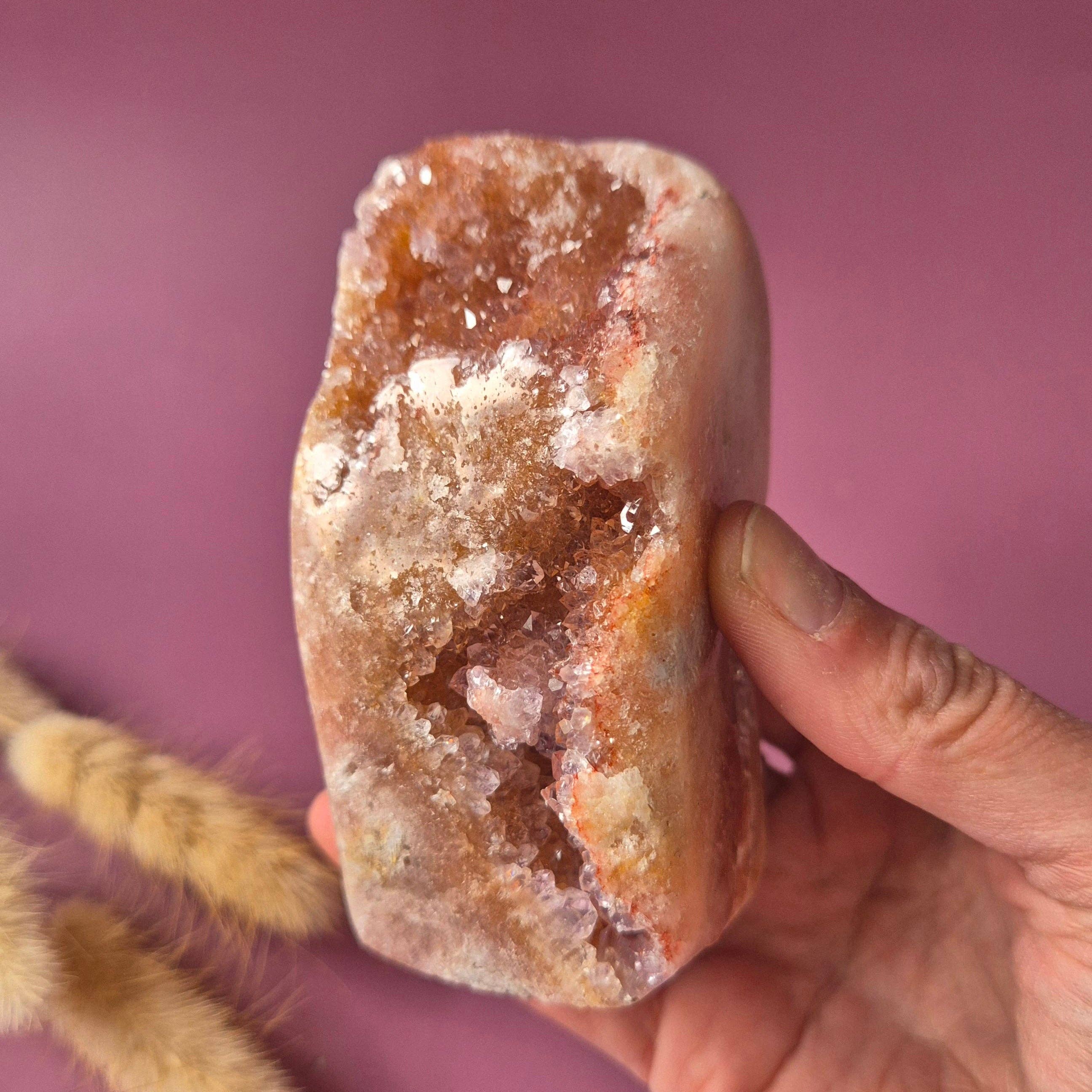 XL Gemstone Druzy Pink Amethyst Geode Freeform, 380g Statement Piece