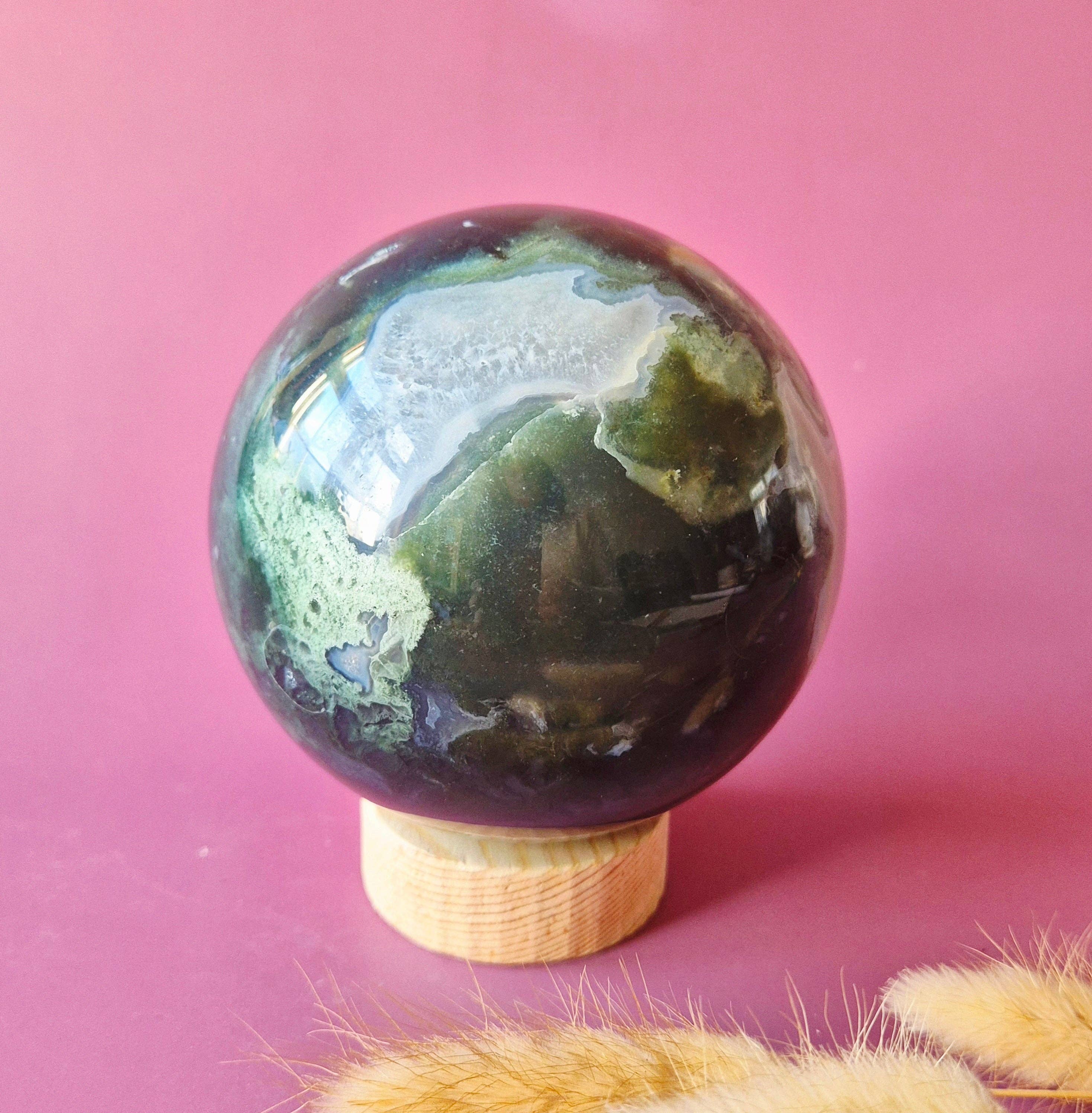Crystal Gemstone Ball Moss Agate Druzy Geode sphere 100mm 1297g