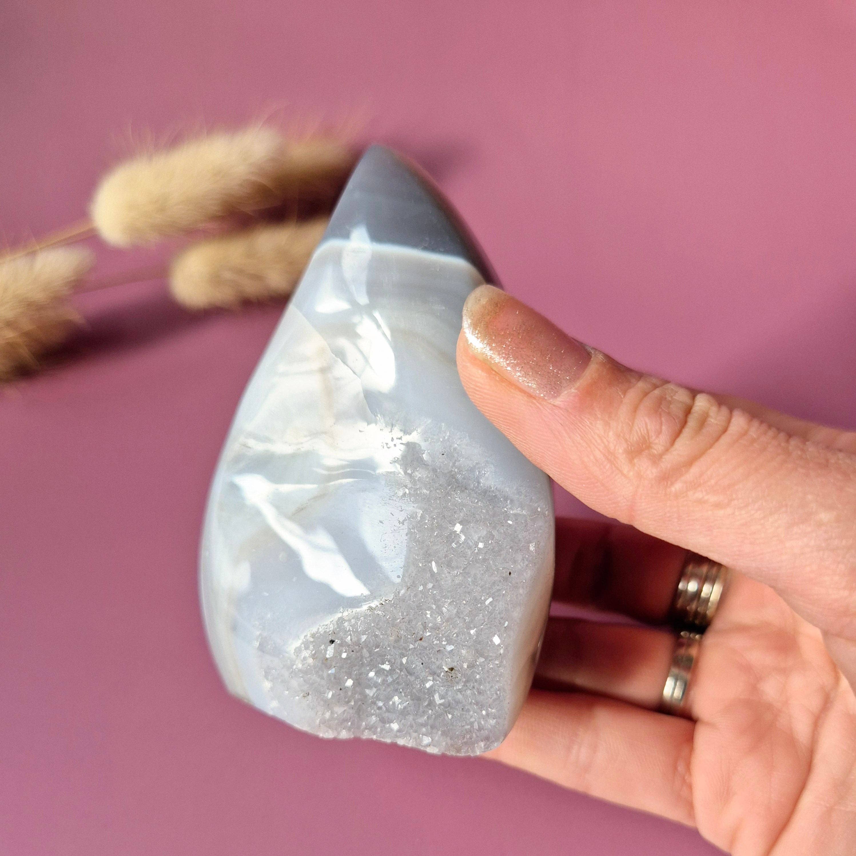 Druzy Gray Agate Teardrop / Flame Standing Gemstone Crystal - #41 175g.