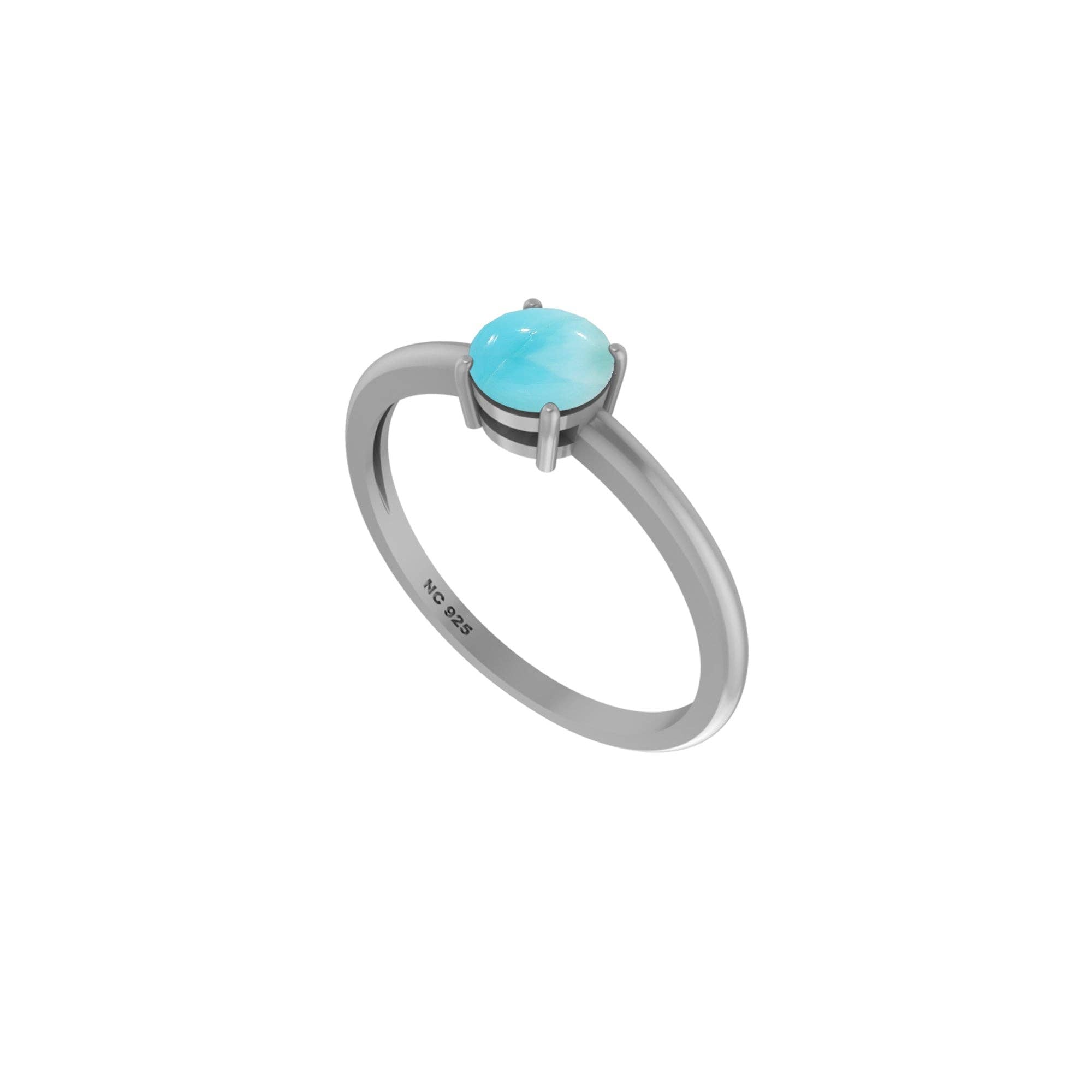 Natural Larimar Stackable Rings in Sterling Silver Prong-Set