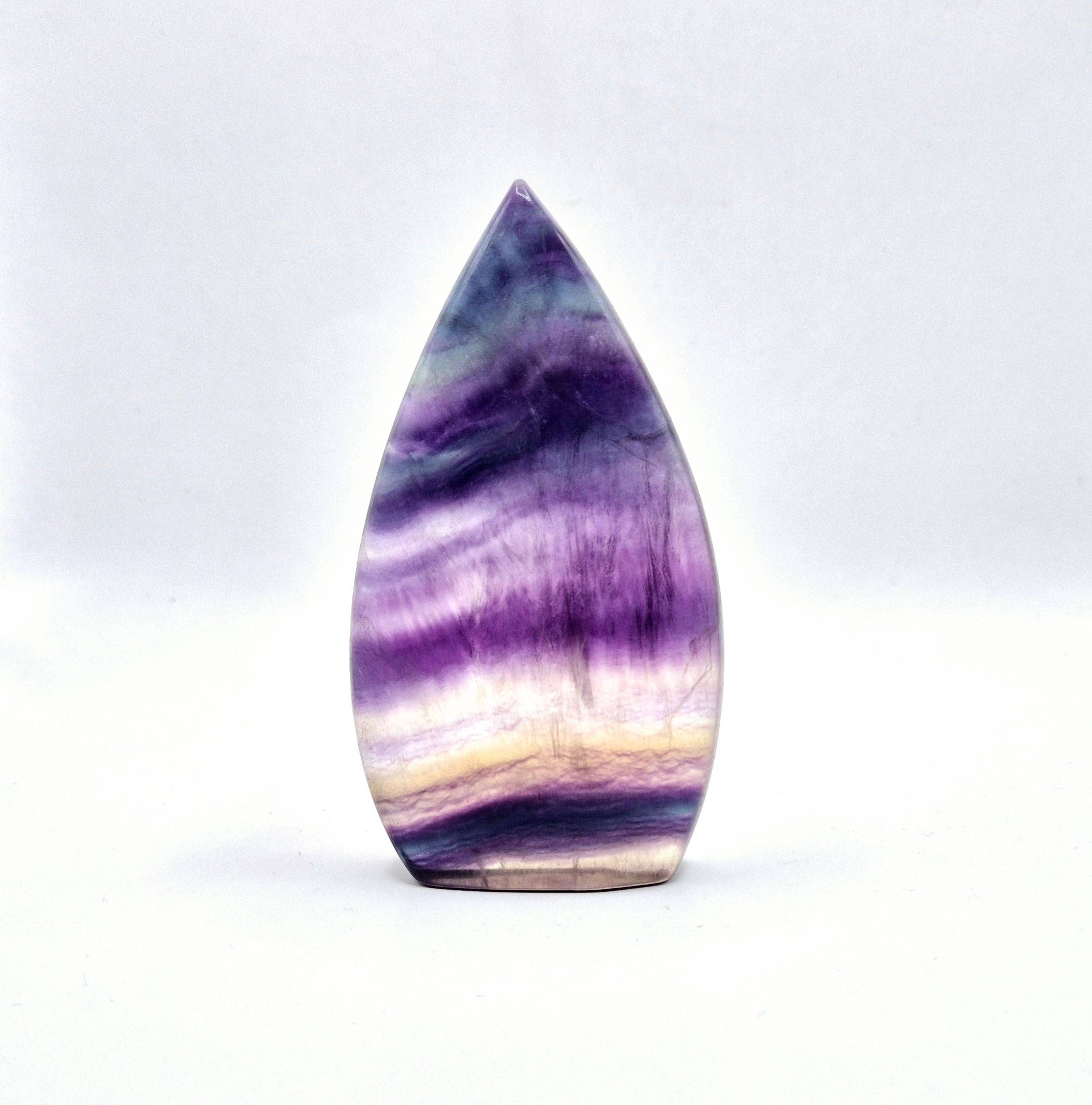 Colorful Rainbow Candy Fluorite - Teardrop Shaped Standing Gemstone Crystal Flame: N. Candy Fluorite Flame 213 grams