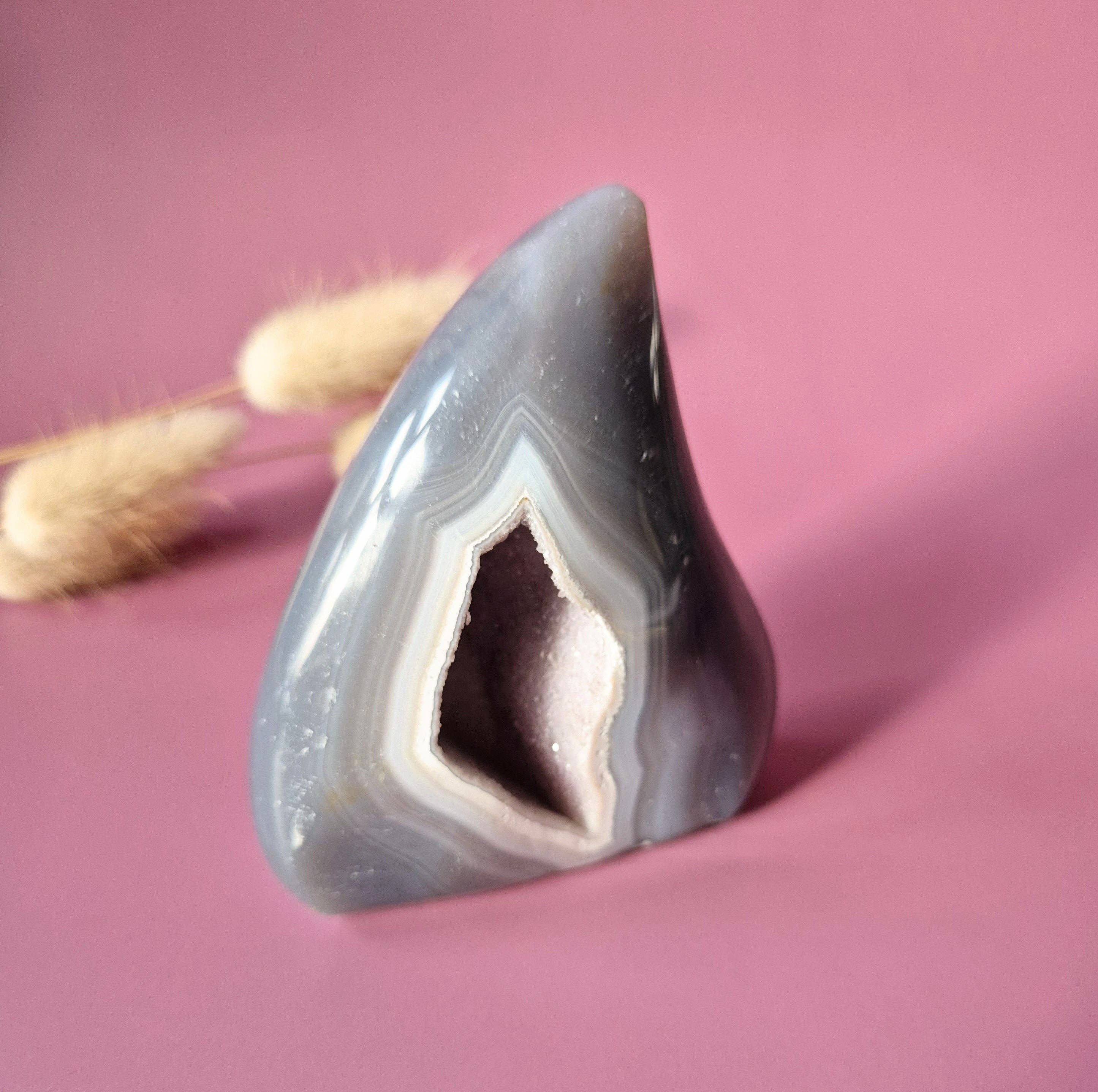 Druzy Gray Agate Teardrop / Flame Standing Gemstone Crystal - #42 248g.