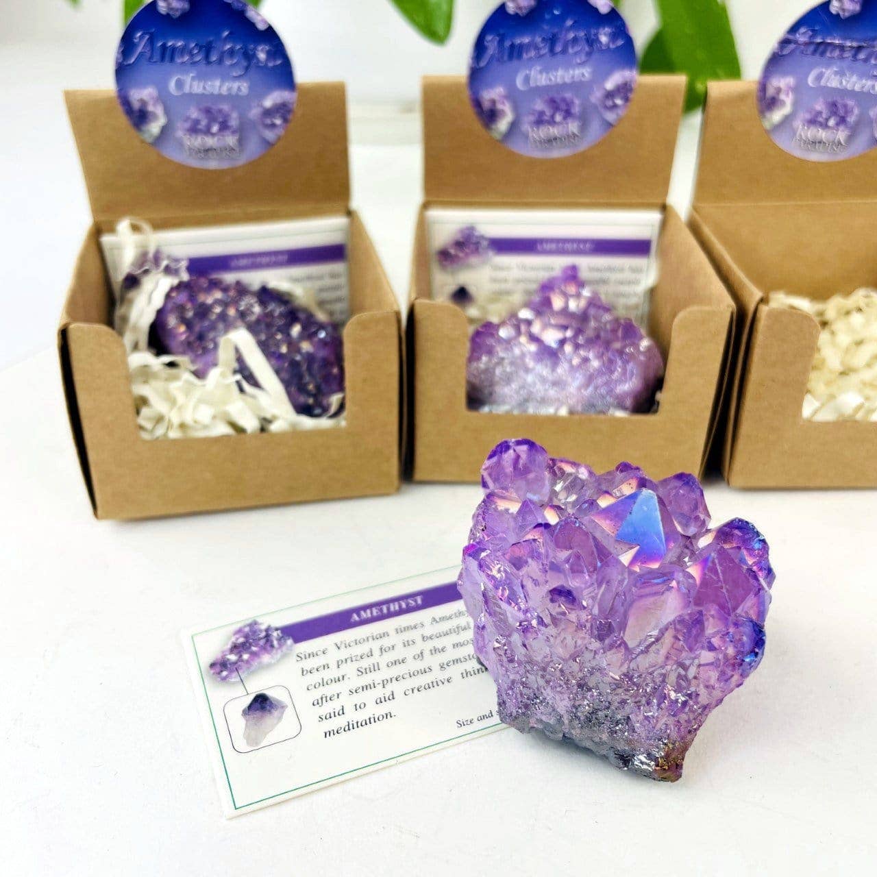Amethyst Aura Crystal Geodes Box - Spiritual Stone Display