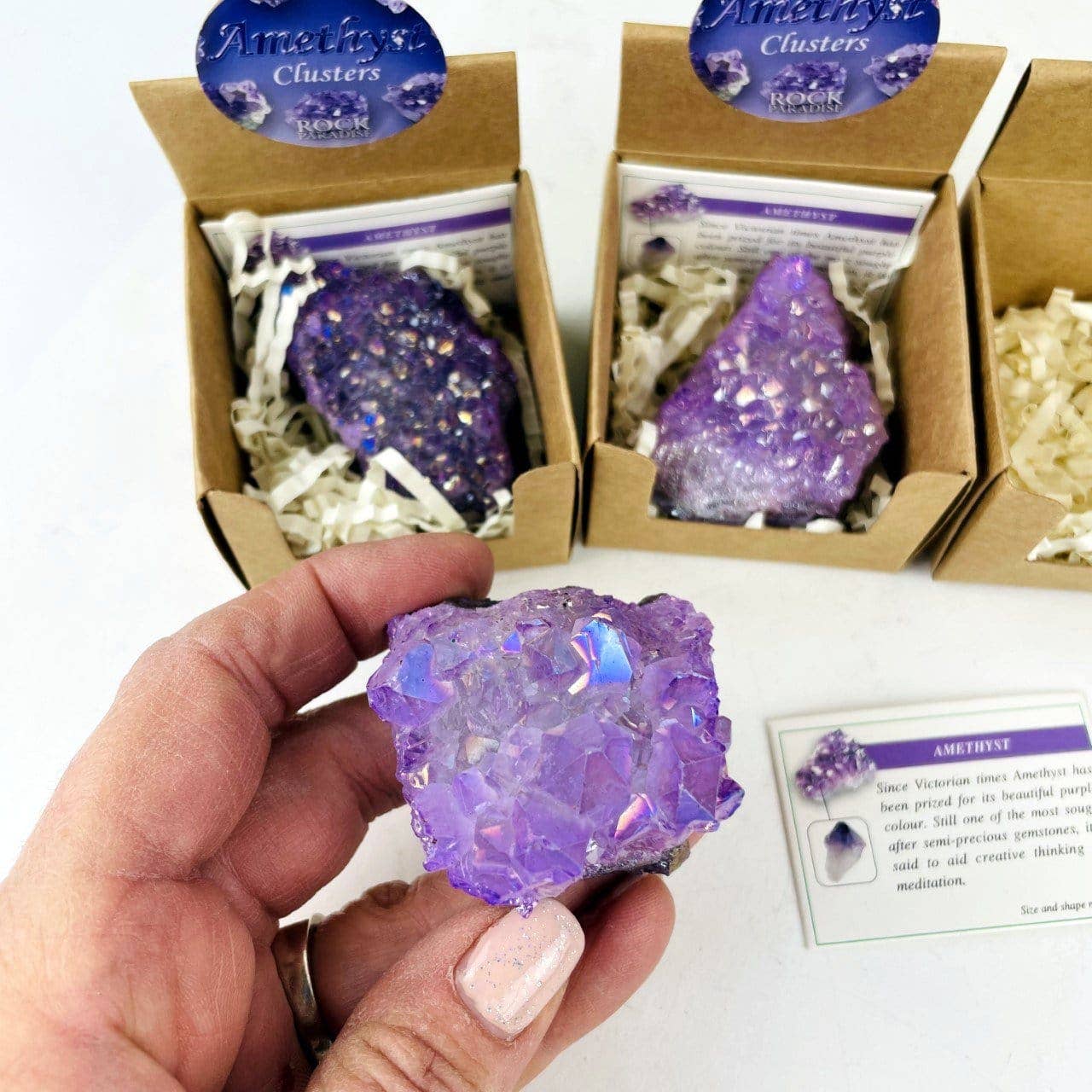 Amethyst Aura Crystal Geodes Box - Spiritual Stone Display