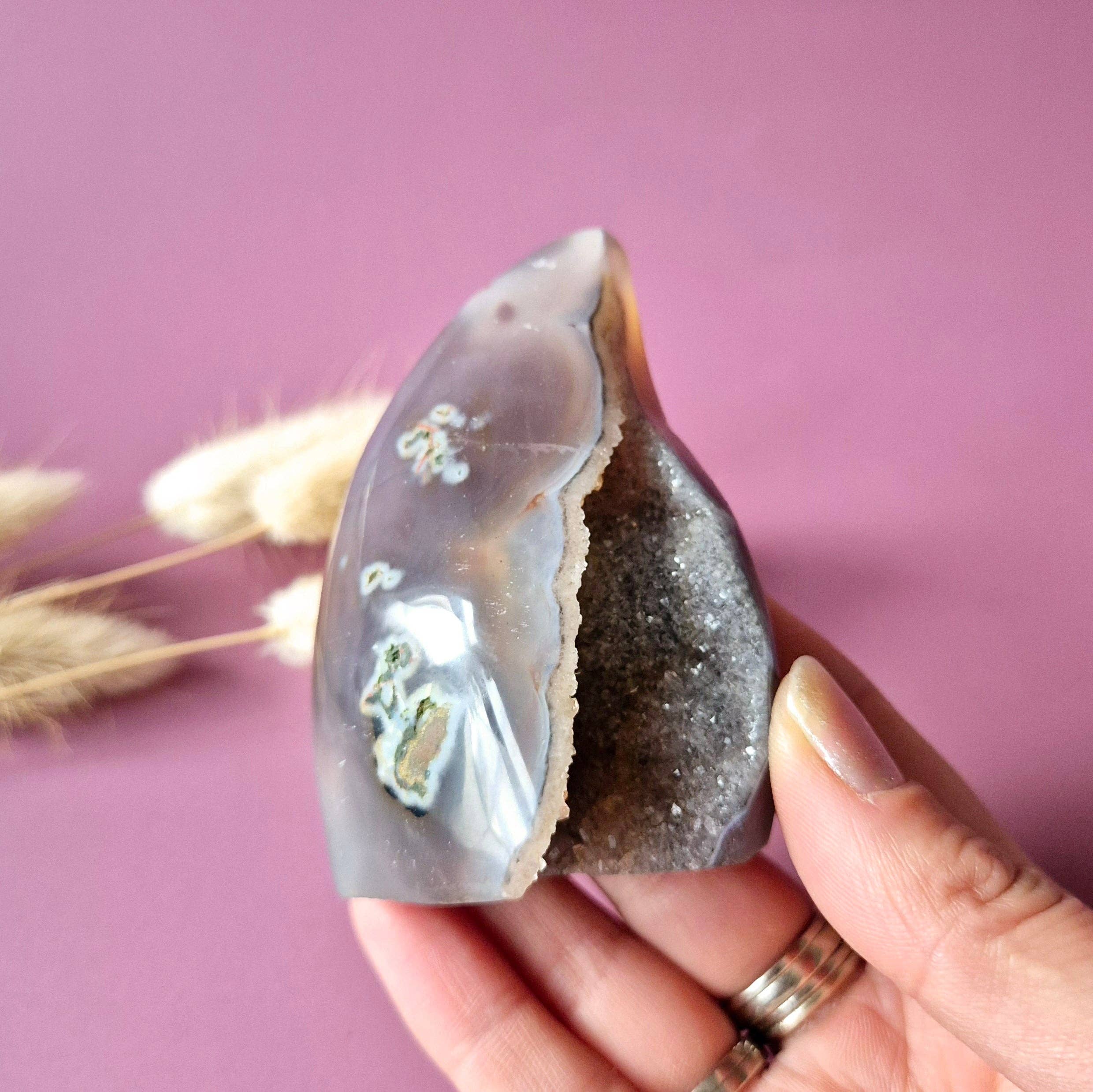 Druzy Gray Agate Teardrop / Flame Standing Gemstone Crystal - 134g.