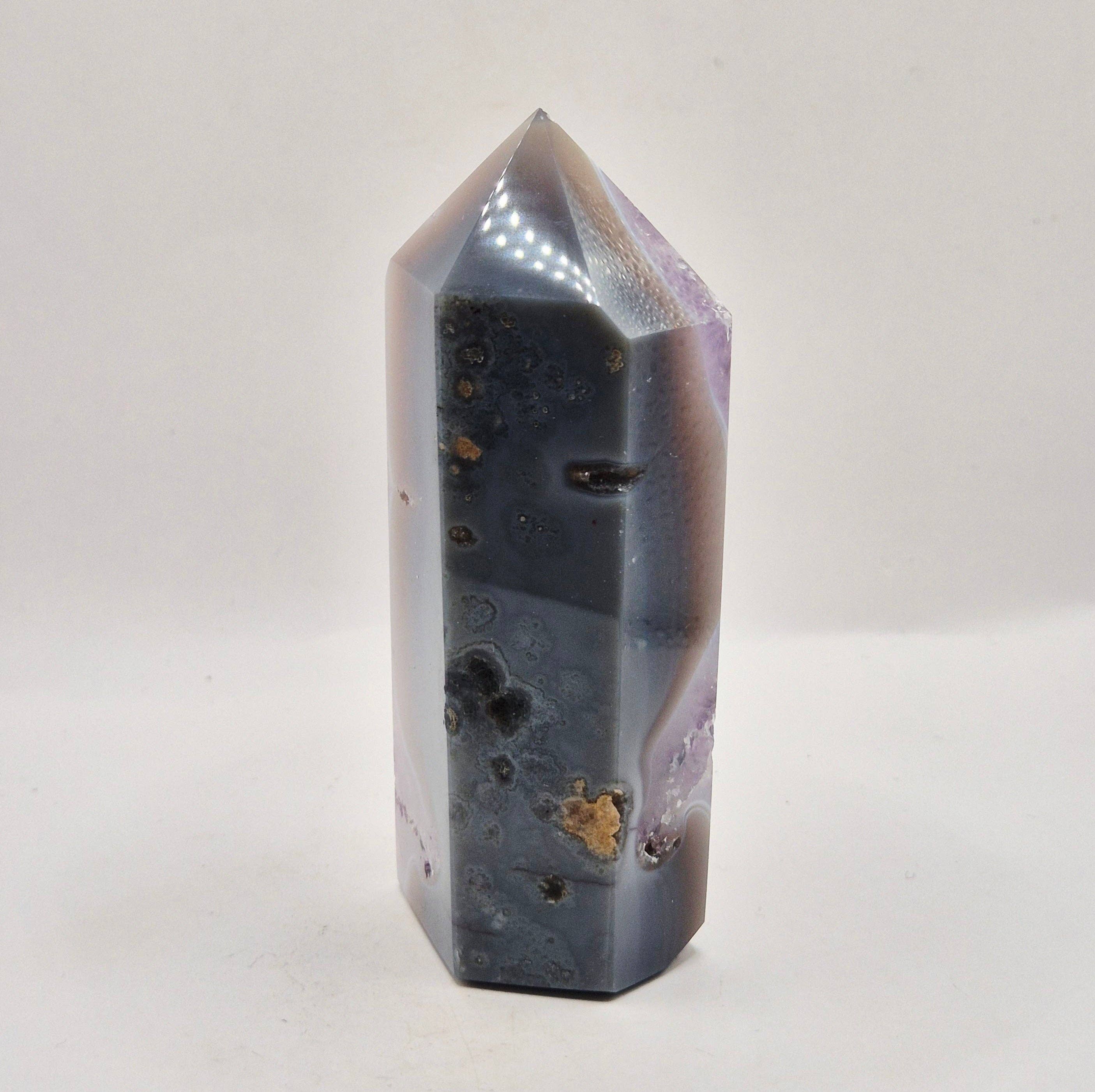 Amethyst Agate Point Uruguay 243g – High-Quality Druzy Gemstone with Natural Agate Bands