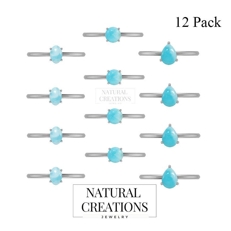 Natural Larimar Stackable Rings in Sterling Silver Prong-Set