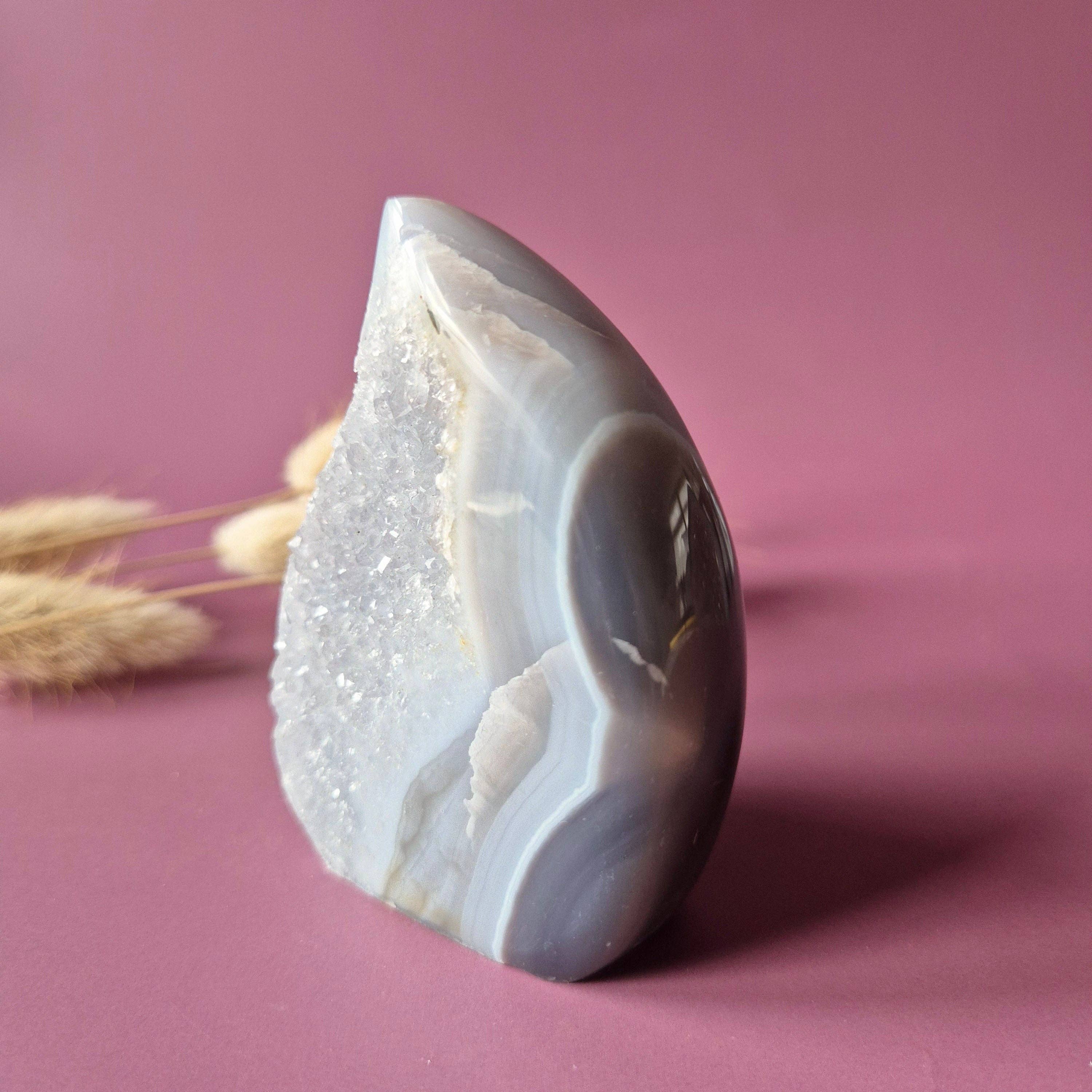 Druzy Gray Agate Teardrop / Flame Standing Gemstone Crystal - #10 164g.