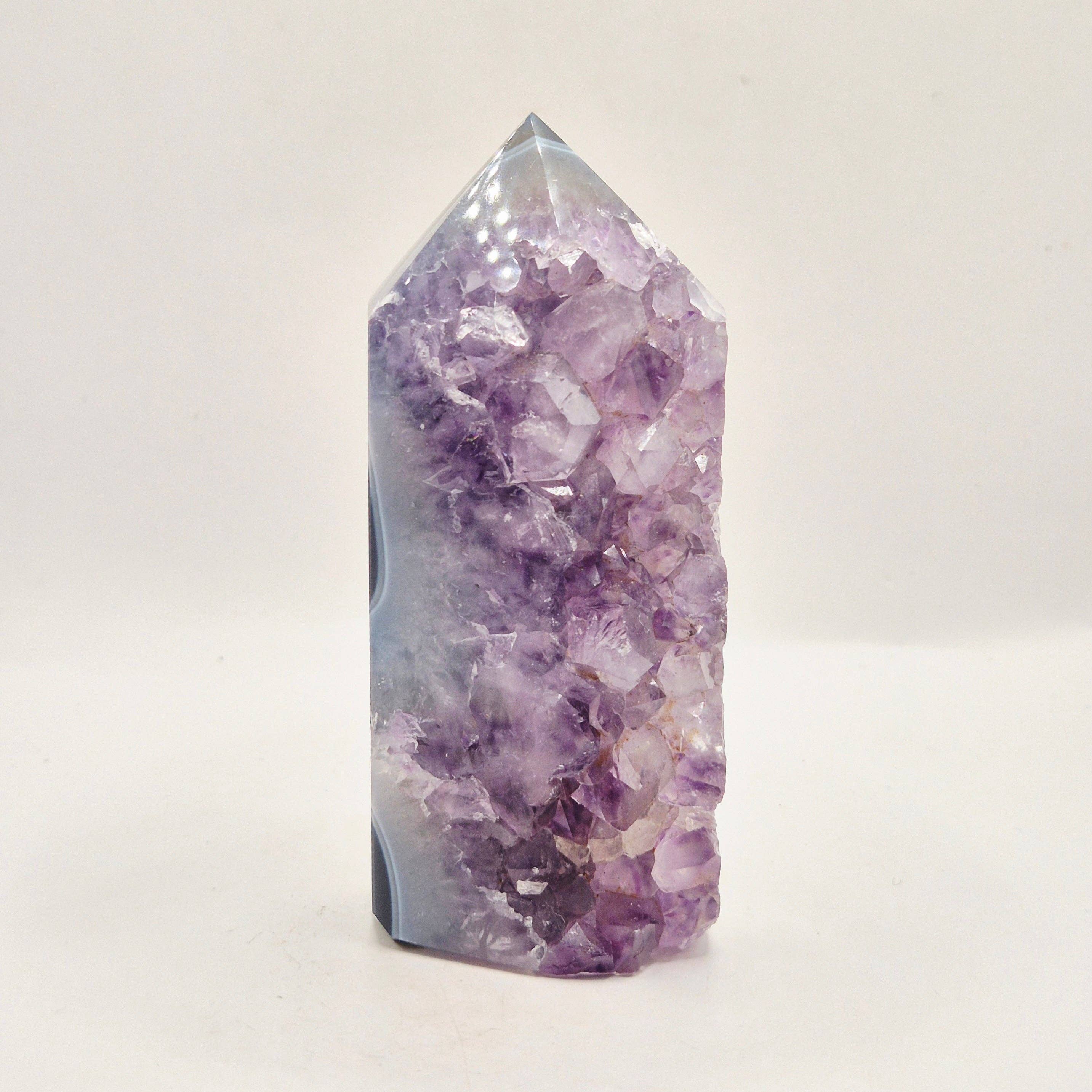 Amethyst Agate Point Uruguay 243g – High-Quality Druzy Gemstone with Natural Agate Bands