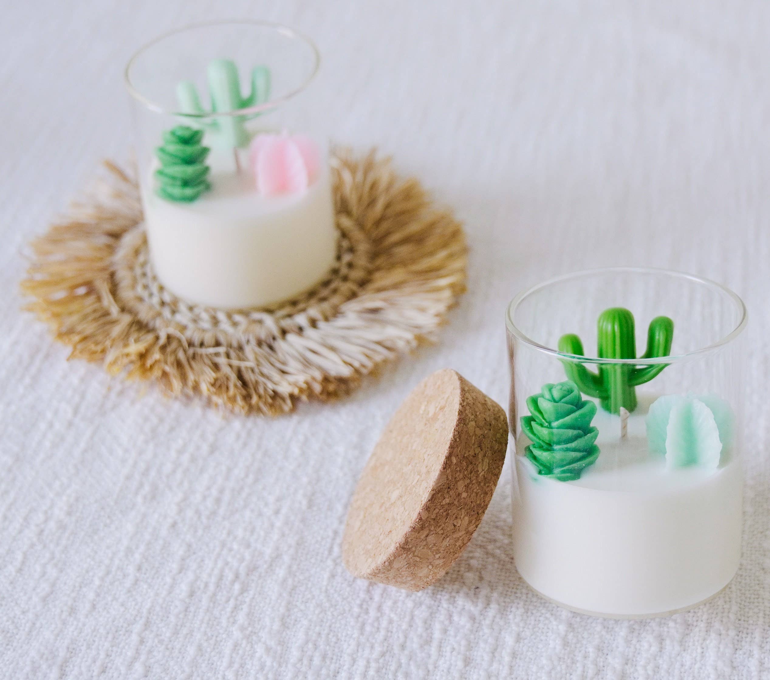 Cactus and Succulent Candle | Soy Blend: Beach Vibe / Pink mint & green